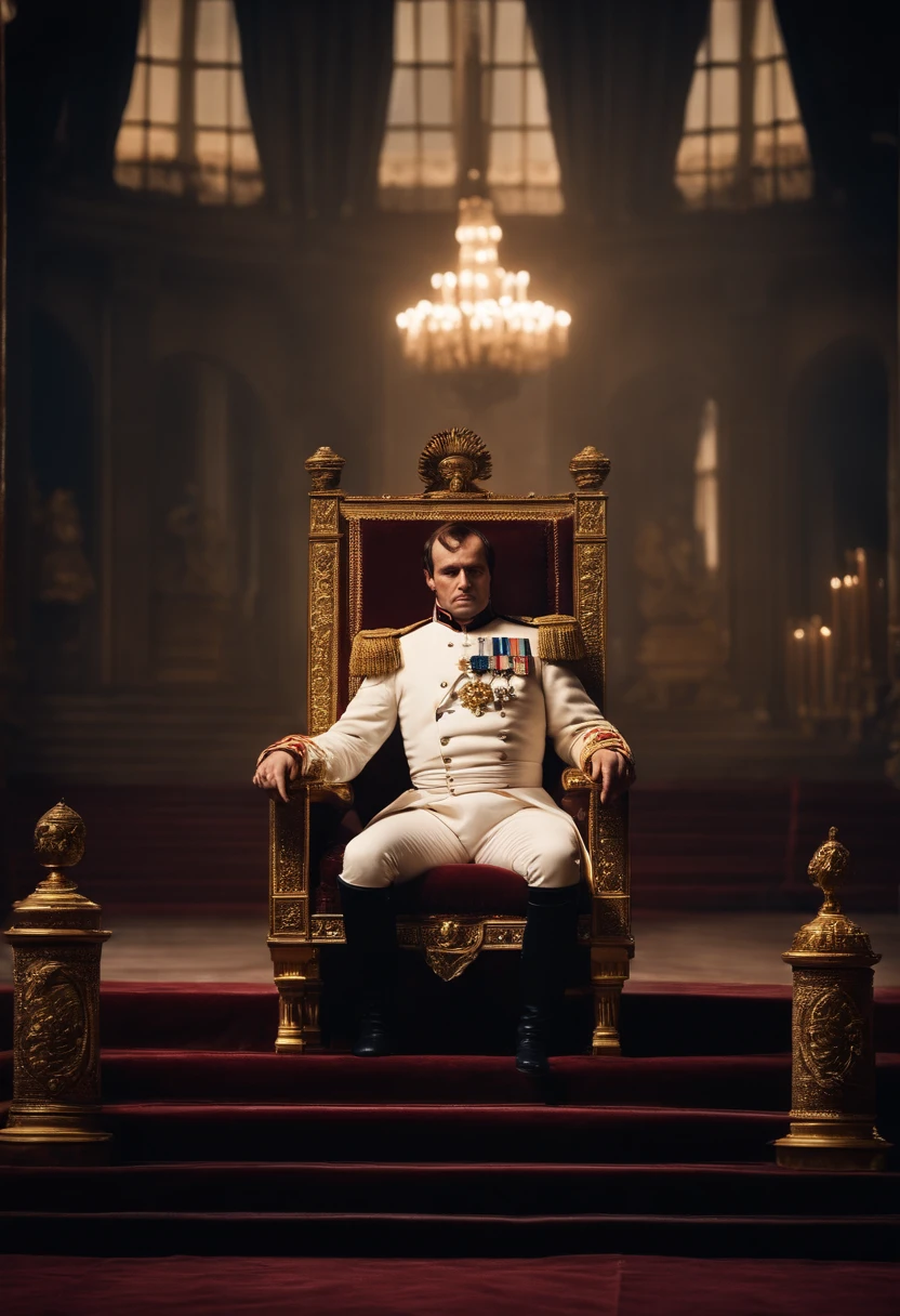 Depicting Napoleon seated on a majestic throne, avec la devise "NON, I Am the Throne" Written around. Montrez-le comme le centre du pouvoir, Cinematographic without Napoleon