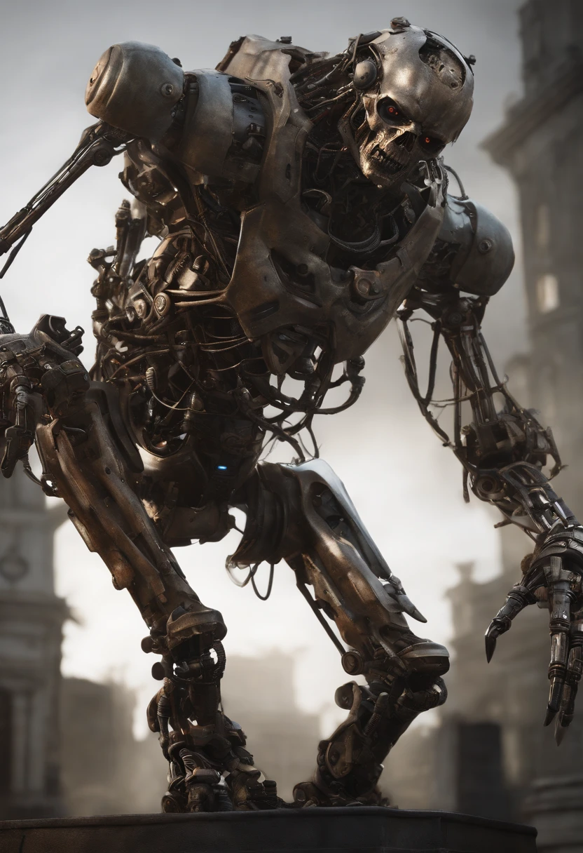 Imagine a high-realistic render of a robotic male zombie—a chilling fusion of the mechanical and undead. This nightmarish character is meticulously crafted to exhibit the gruesome details of decay and the cold precision of machinery.

The metallic elements seamlessly integrate with decaying flesh, with exposed wires and gears creating a grotesque yet fascinating visage. Every nuanced detail, from the sunken eyes to the corroded metal, contributes to the eerie realism of this robotic undead entity.

The high-quality render captures the play of light and shadow on the intricate features, evoking a sense of horror and fascination. The robotic male zombie stands as a testament to the intersection of the organic and the mechanical, a haunting creation that blurs the lines between man and machine in a meticulously rendered, high-realistic portrayal.