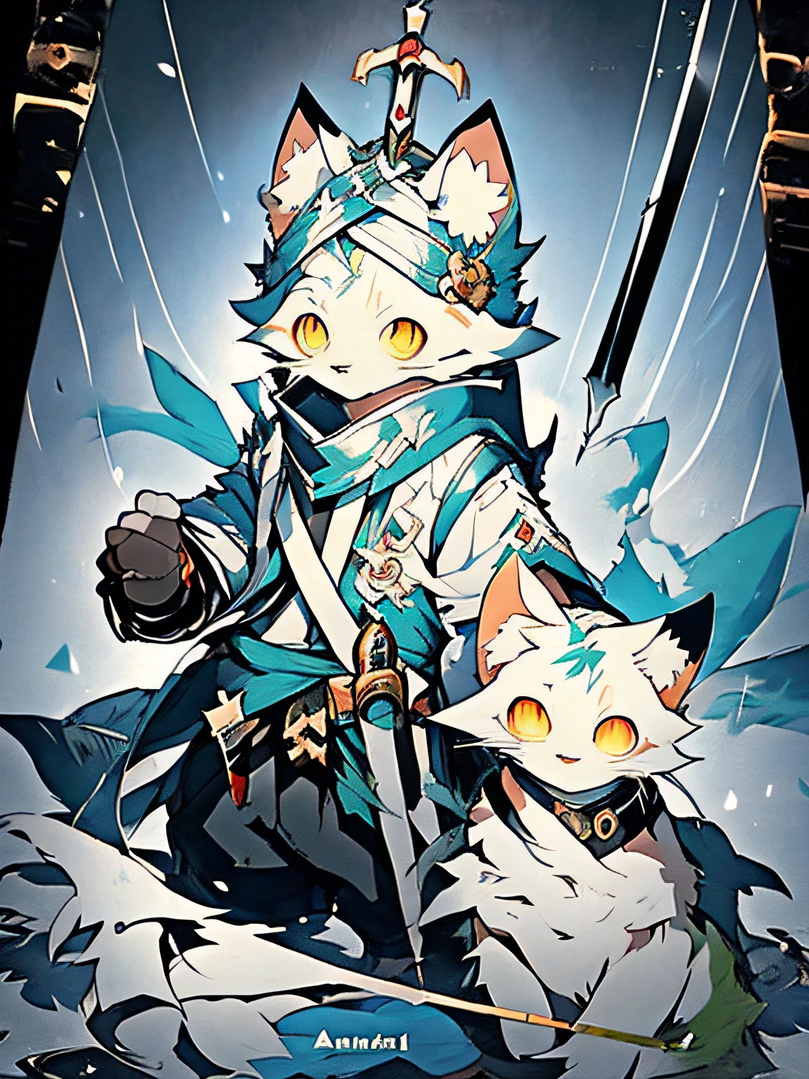animesque, Anime Art, white cat sword art, Sword, Sword, Sword,, from arknights, Handsome Man in Demon Killer Art, keqing from genshin impact, detailed anime character art, crisp clear rpg portrait, Trending on ArtStation pixiv,