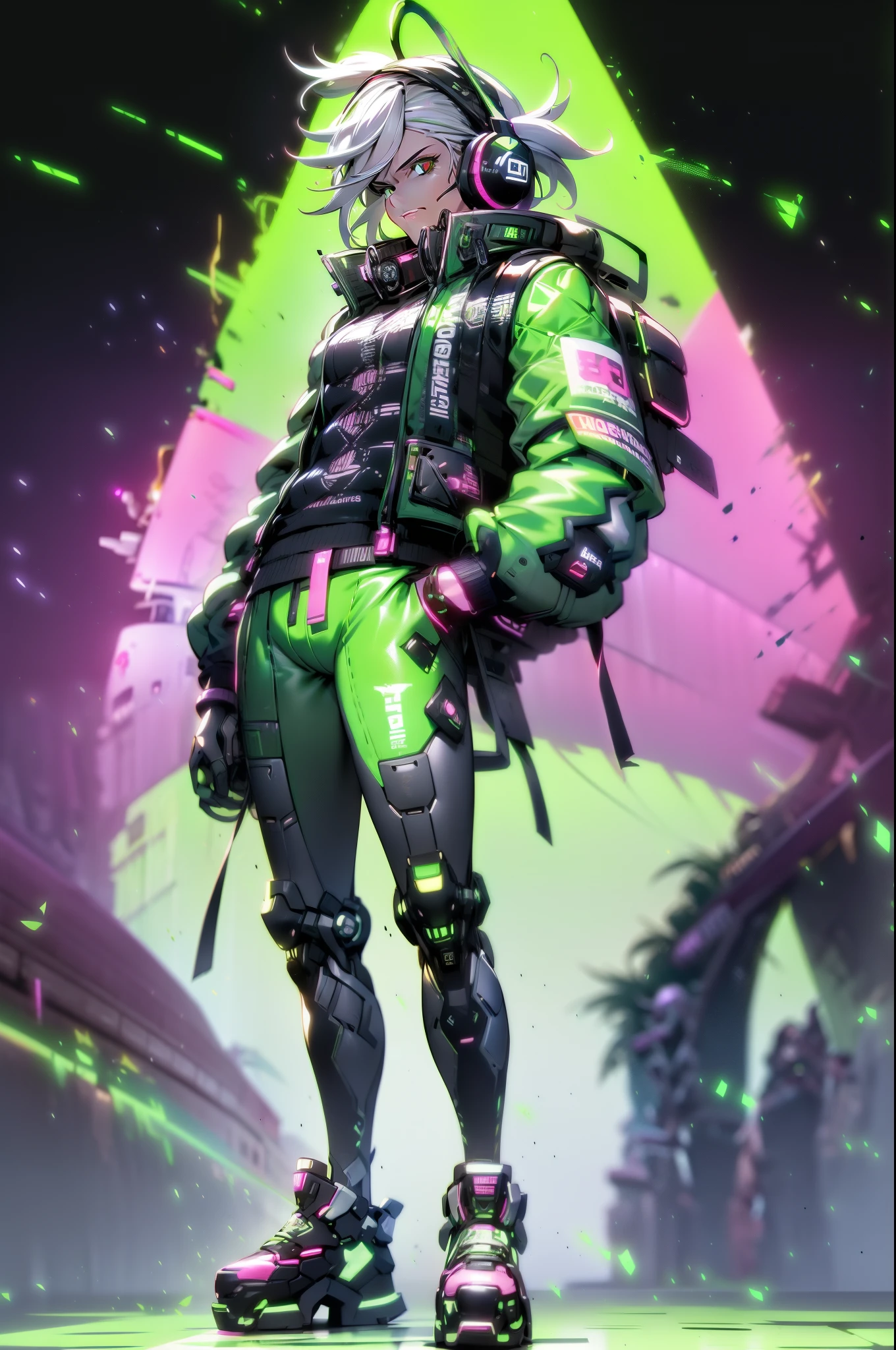 anime boy with headphones and green eyes wearing a green jacket, digital cyberpunk anime art, nagito komaeda from danganronpa, nagito komaeda, digital cyberpunk - anime art, anime style. 8k, cyber goggles, anime styled 3d, realistic anime 3 d style, anime style 4 k, artwork in the style of guweiz