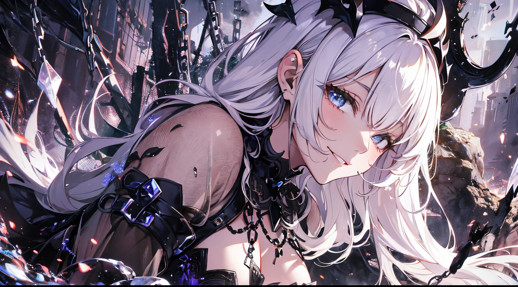 ((tmasterpiece:1.4,Best quality at best))+,(hyper-detailing)+,(Blindfolded black stripe)+,(pointy ears:1.5),
(cute girls),ar old,(The black cloth blindfolded his eyes:1.15),(Long pale pink hair,long braid,Bushy hair:1.5),(wariza:1.2),pale-skinned,Seductive smile,black crystal block,God of darkness'Fe,Red crystal on forehead,Dragon tail,black crown,White Bone Throne,Dead tree,With his eyes closed
(She was wearing a shabby pink dress,grey dress,bone pattern,:1.5),(black Bracelet:1.4)The sleeves are extra-long,black spiked headdress,dense fog,white colossus,Dream bubbles,black fingernails,red apple,Sitting among the broken ruins,metal chains,Black silk gloves,collars
(Demon Maiden:1.1),
(dawn light:1.2),
(Thick black and white:1.16),(depth of fields:1.4),Complicated details,color mixing,Detailed route,Excellent,super detailing,The content is very detailed,(hight contrast:1.11),ventania,Amazing cleavage,beautidful eyes,messy hair,(best illuminate,Extremely Delicately Beautiful), ((movie light lighting)), (seen from the side:1.3),8K,tmasterpiece,Best quality at best,cinematic Film still from,1 plump girl,(Close-up cleavage:1.1),bright,Interesting,gentlesoftlighting,(bauhause,shape,line engineering,Abstract:1.1)offcial art, Unity 8k壁纸, ultra - detailed, Beautiful and beautiful, tmasterpiece, Best quality at best, (dynamic angle:1.4),PerfectNwsjMajic,(tmasterpiece,top-quality,Best quality at best,offcial art,Beauty and aesthetics:1.2),The content is very detailed,rich colourful,highest details,