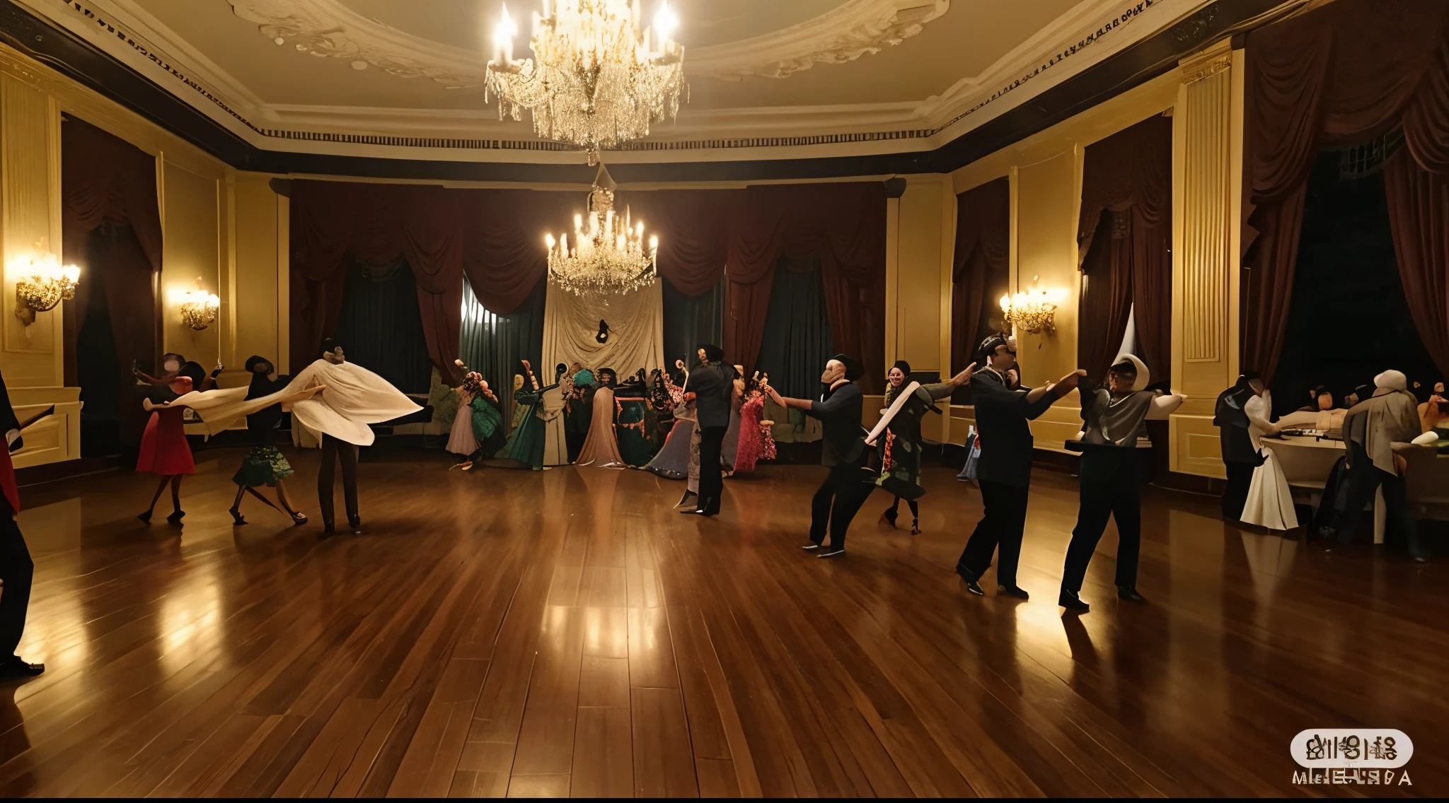 moderno western building in woods murky natta mansion mansion foggy Seedy 建筑 dance party Large table Sumptuous dinners Dancers々 ballroom dress dance party 6people of people Looks fun