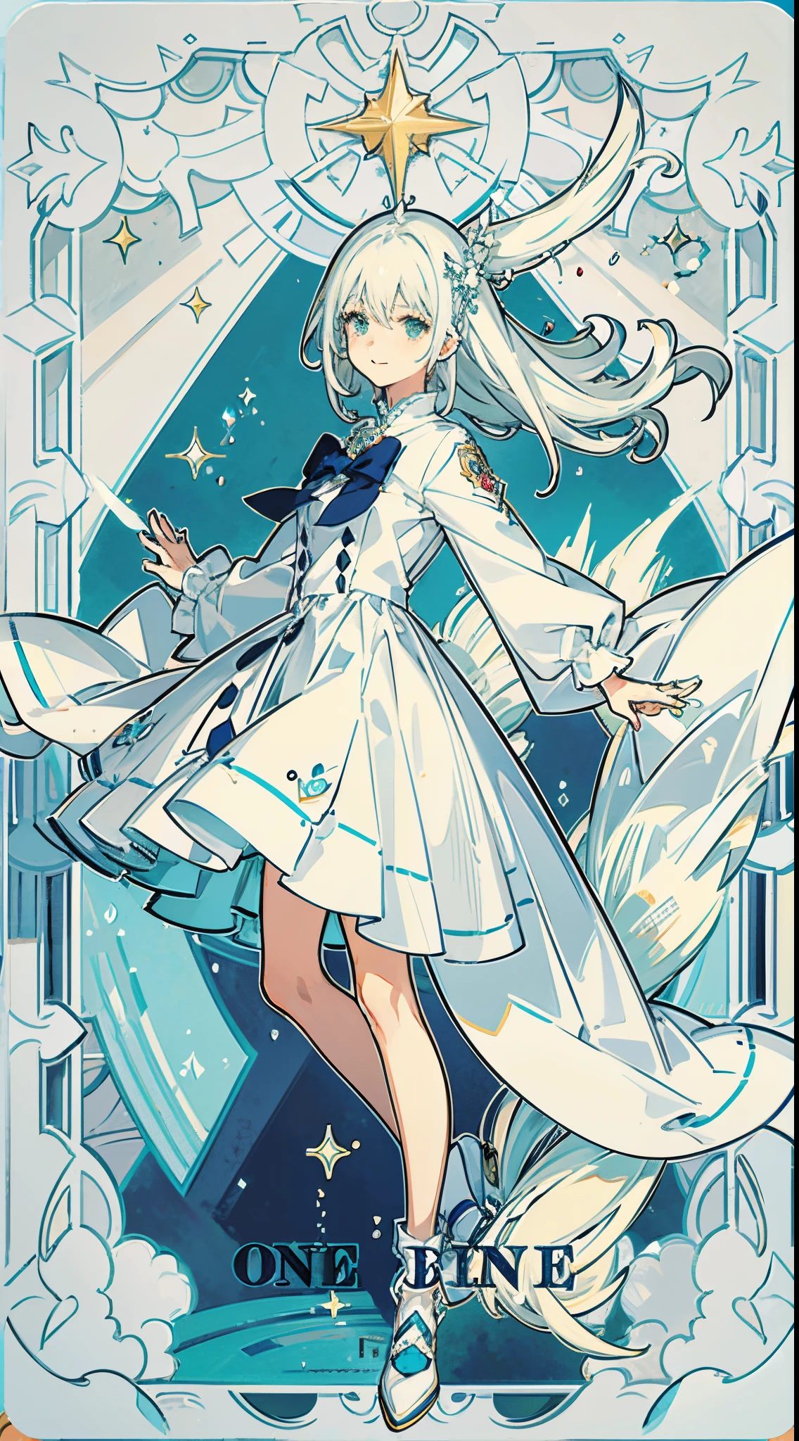 Mulher anime, com boina branca, vestido preppy, cabelo branco, cabelo branco longo, imagem de qualidade, corpo inteiro, menina sorrindo, best resolution, olhos fechados.