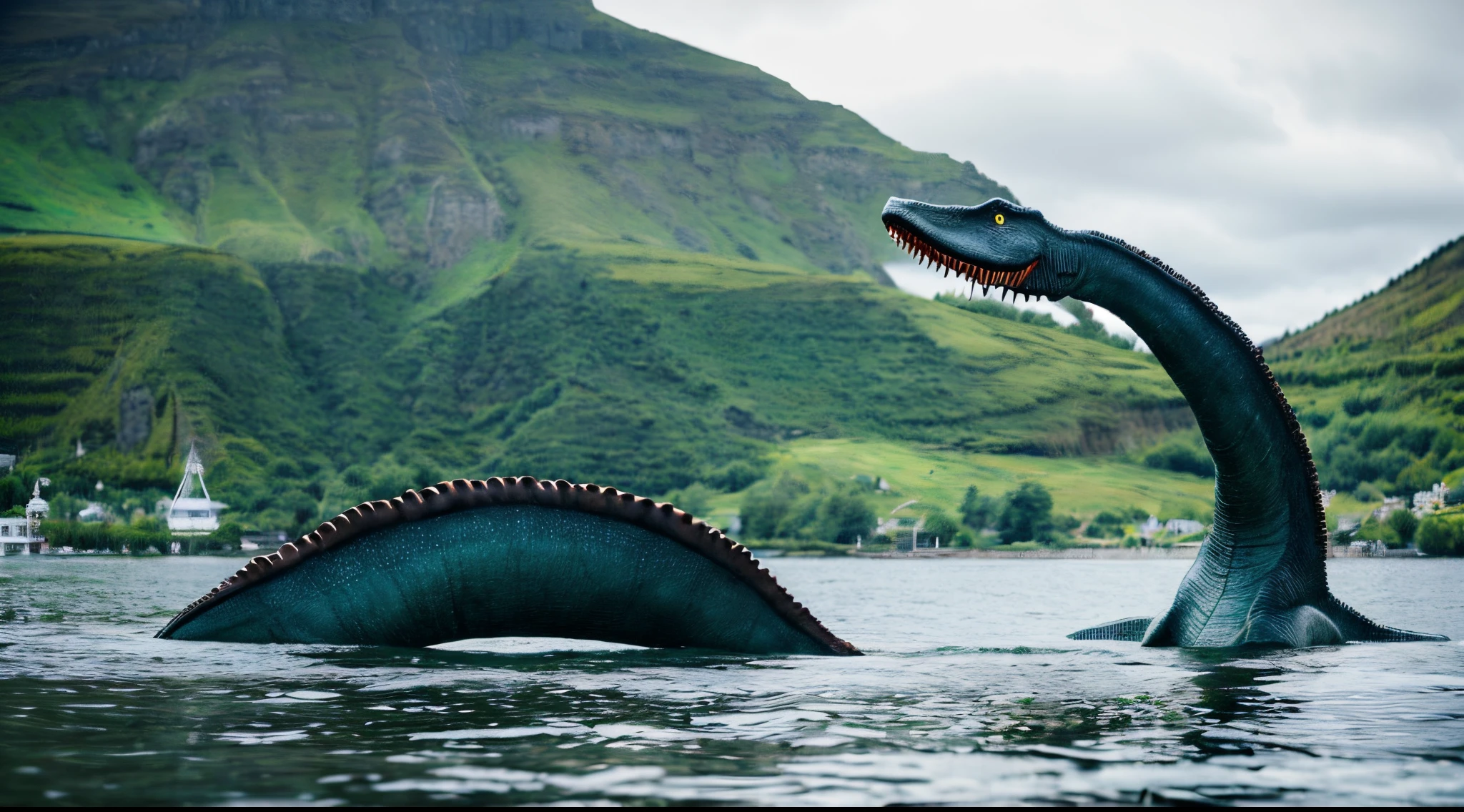 Nessie dinosaur Loch Ness realisitic Emerge from the water Plesiosaurus moderno mystical creatures reptile