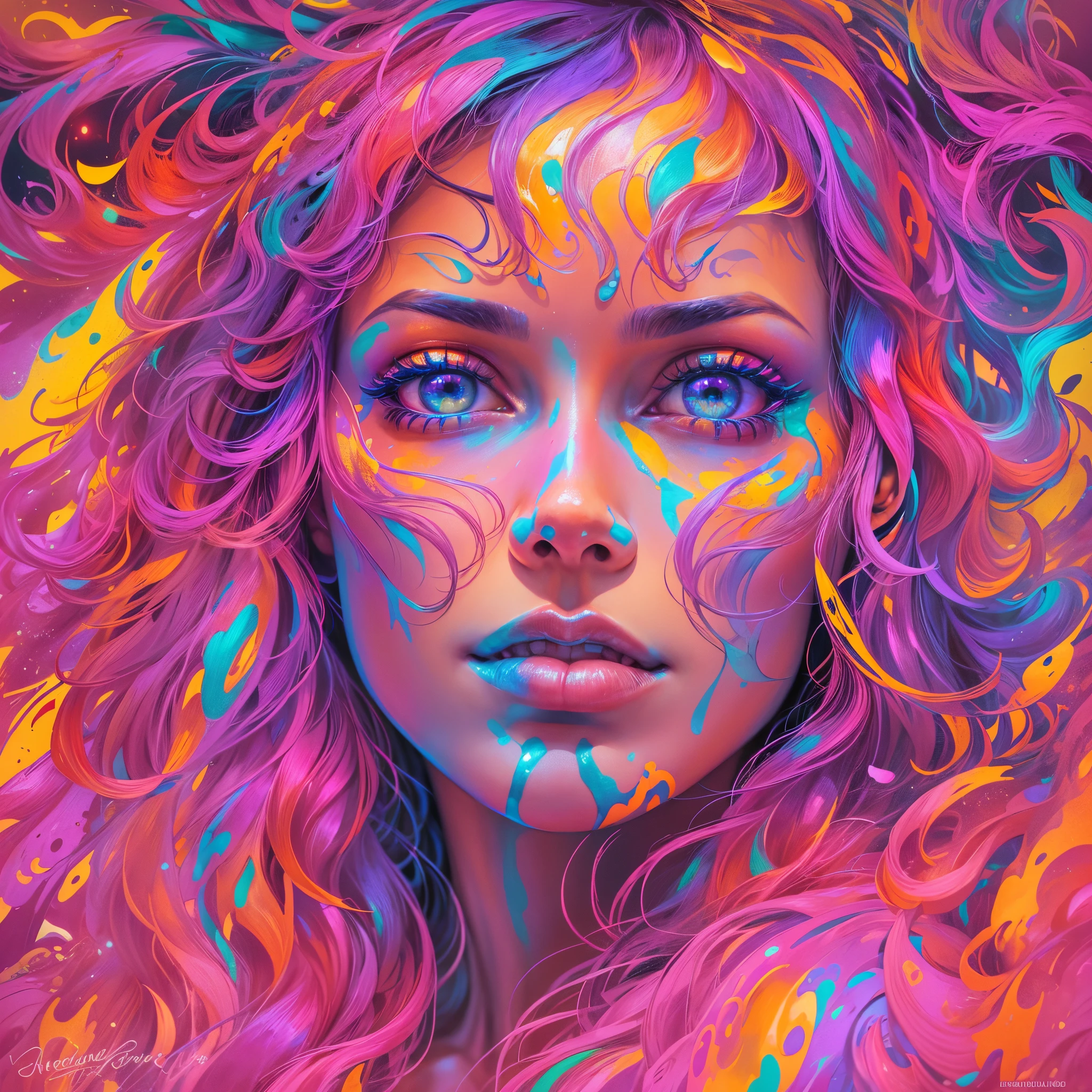 Behold a breathtaking digital masterpiece (((melhor qualidade))), agora, sexy, hottie pornográfico, magro, salto alto, pose vulgar, olhar fulminante, maquiagem vulgar, (corpo inteiro), cosmico, Perspectivas exageradas, vibrancy, paleta pastel, luzes coloridas-neons,
