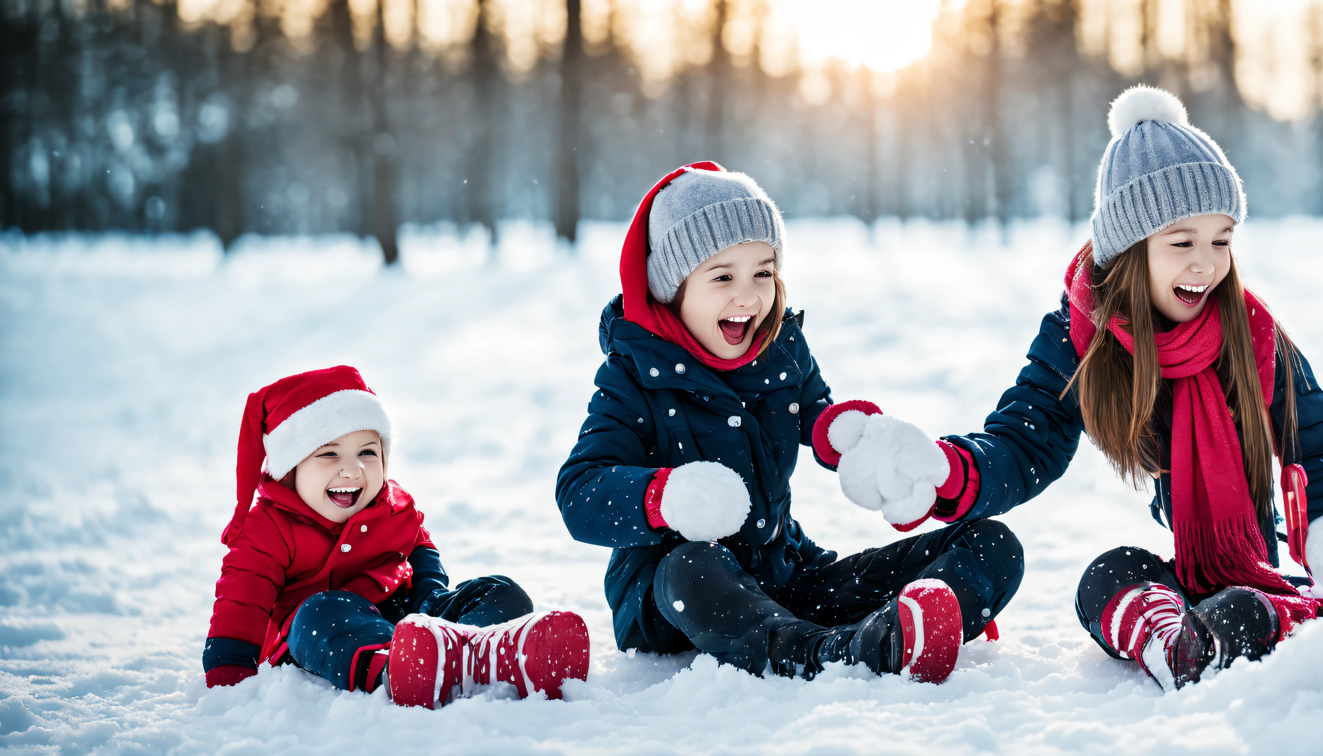 Add ambient sounds of children playing and laughing in the snow to set the festive atmosphere