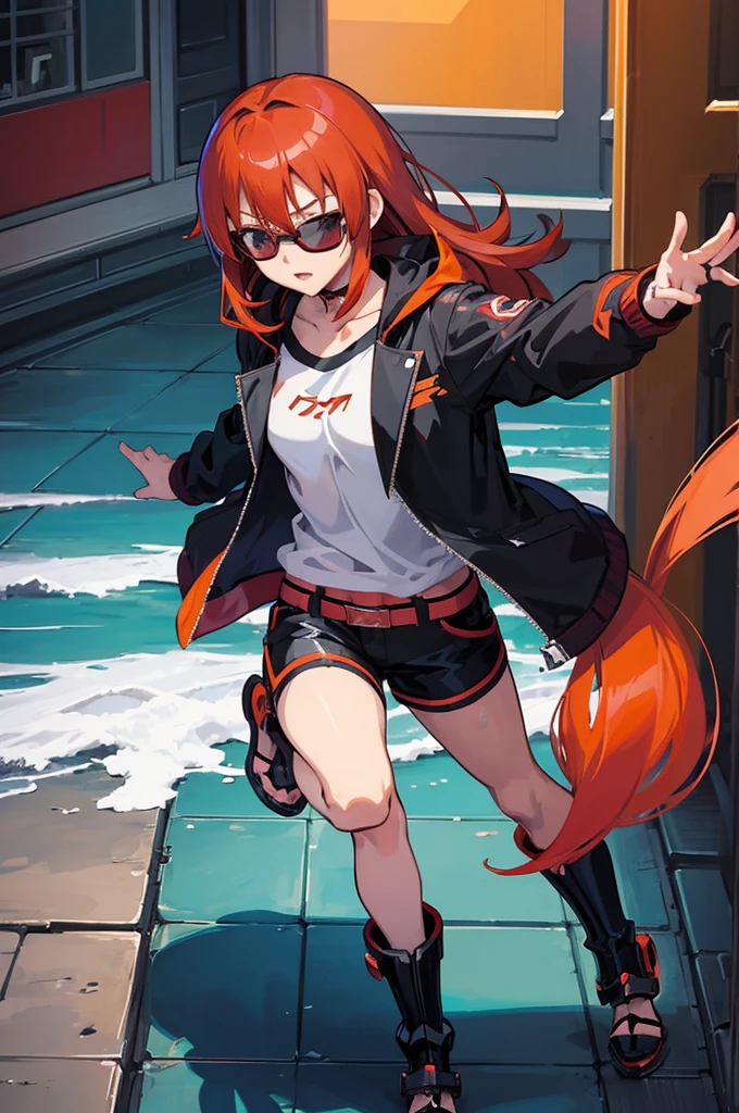 anime girl with red hair and sunglasses wearing a black jacket, orange - haired anime boy, official character art, kantai collection style, detailed anime character art, va-11 hall-a, with red hair, ryuta ueda artwork, a-1 pictures, anime style character, rin, anime character, female anime character, anime character art
