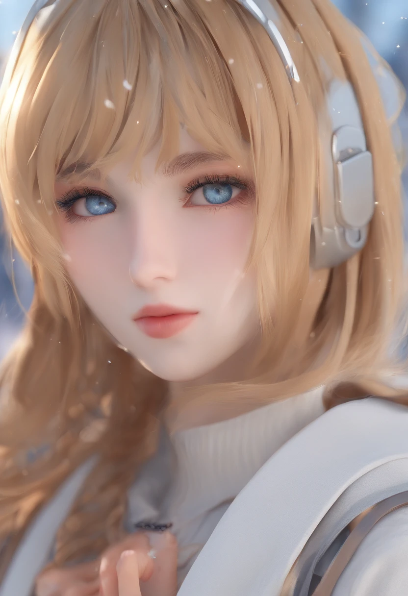 (oil painted, tmasterpiece, Best quality at best, ultra - detailed, Focus on character), blond with short hair, ([standing back:0.8]|[ Face back:1.1]), serius face, ([cold scene:1.2]|[ Snowy background:1.3]| [hight contrast:1.1])