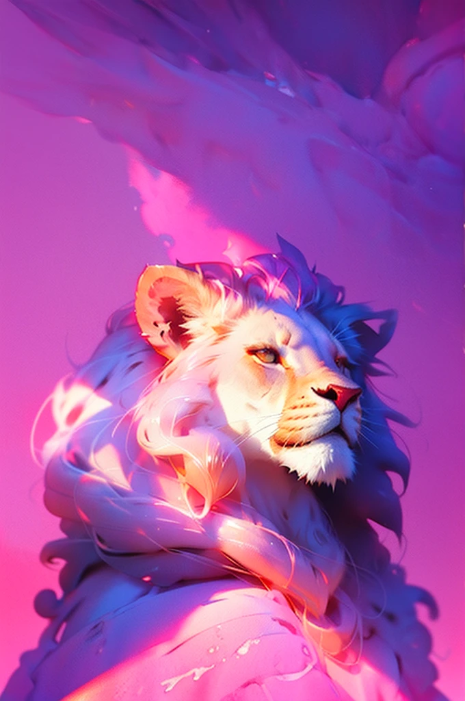 Lion, watercolor, pink, purple, feminine theme, white background, King crown, lion with a king's crown, realistic photo