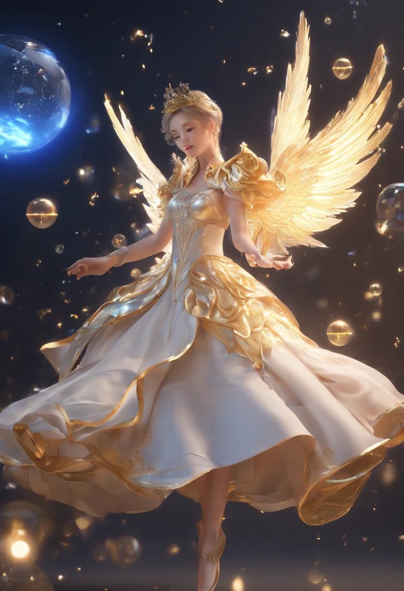 Best quality at best, A high resolution, Angel Yan, floats in space, energy sphere, Light particles, shinny hair, shining star, fanciful,