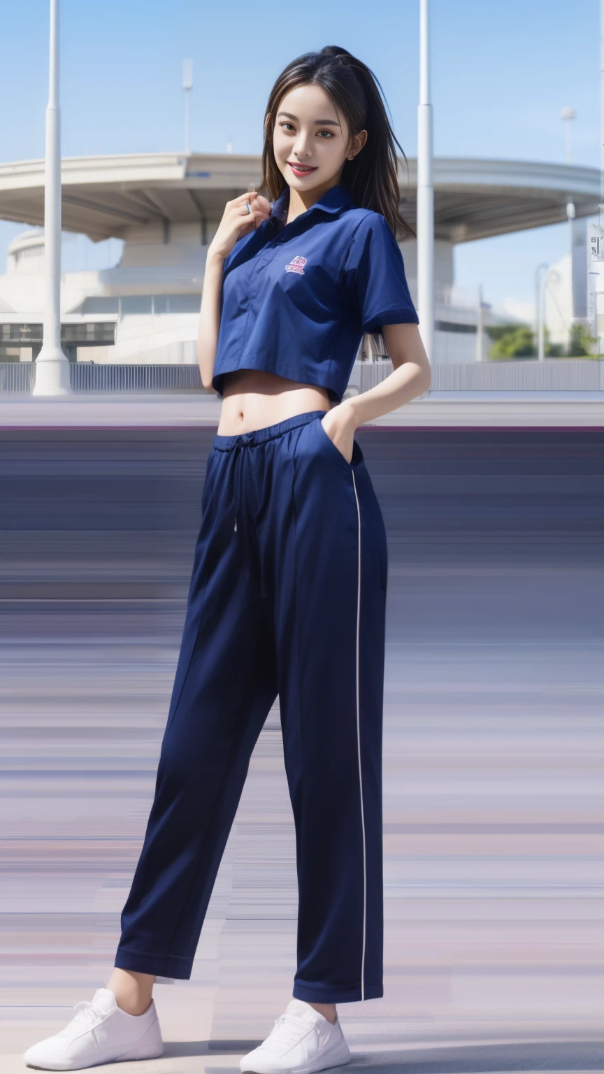 (bestquality,10,10,highres,masterpiece:1.2),ultra-detail,(Realistic,photorealistic portrait,photo-realistic:1.37),1 Cute girl in the football field,oily shiny skin,bara,light smile,BDclothes,((blue shirt:1.3)),short sleeves,shirt, trousers.,(navy_long_Pants Track:1.1), ((Stadium Background:1.3)),dynamic angle,excited,face focus,Dynamic Poses,from behide,Ass Focus,masterpiece, bestquality, ultra realistic, hyper-detail, 8k resolution, RAW photo, crisp focus, ((Navy blue shirt:1.1)), short sleeves, Long Path, Perfect body, 2 mature women, 18yo, cinematic light,Blue sweatpants,Gymware,Correct anatomy,Complete body, Correct body, sharp face, Anatomically correct body, full entire body, Realistic gestures, long-haired, Realistic poses,Wear long shorts.....................,Long leg span,Shapely,Sculpting Girl, Slender Figure, mannequin mannequins, Shapely, Beautiful body,Blue sweatpants, Two girls kissing