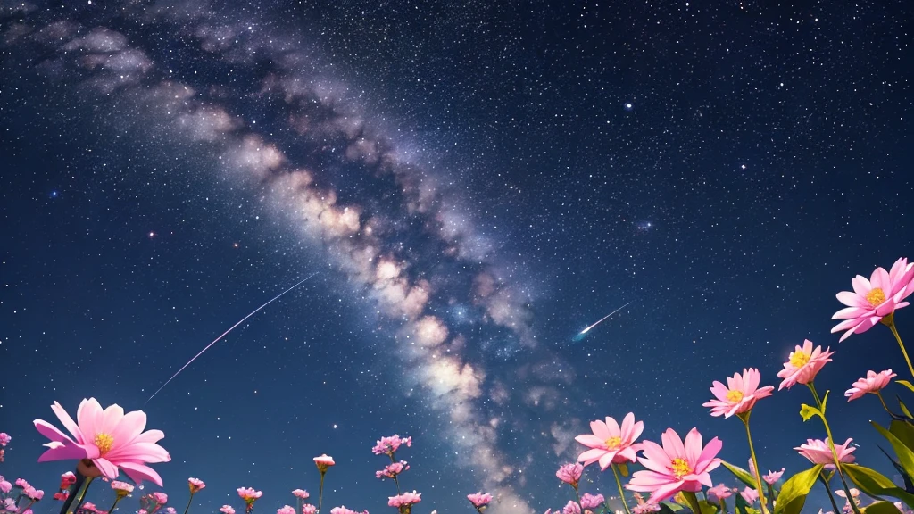 Star-filled sky、Flowers、natta