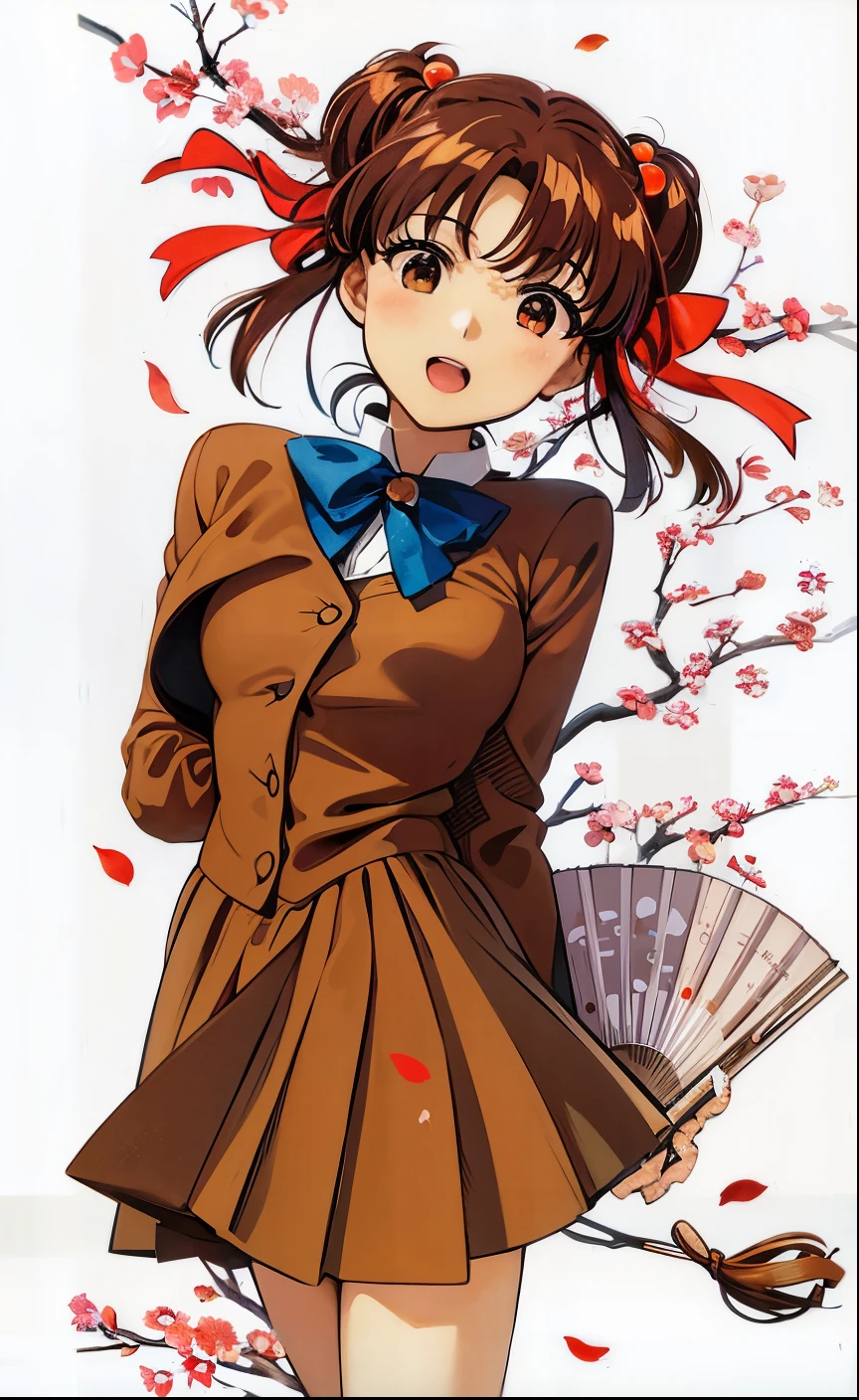 a close up of a woman in a brown dress holding a fan, aya takano color style, rumiko, iwakura lain, misato katsuragi, makoto kano, tsubasa nakai's style, classic shoujo, close up iwakura lain, anime girl named lucy, haruhi suzumiya, juri misaki