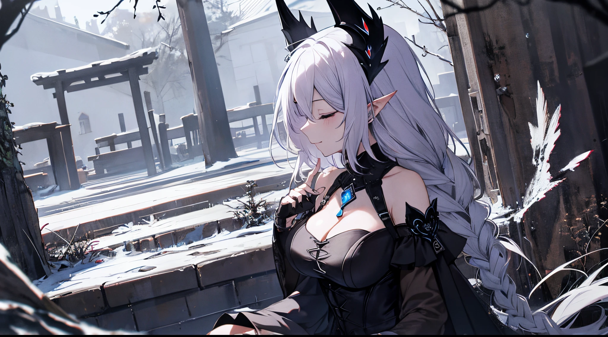 ((tmasterpiece:1.4,Best quality))+,(hyper-detailing)+,(Blindfolded)+,(pointy ears:1.5), (cute girls),ar old,(Black cloth covers eyes:1.15),(Long pale pink hair,long braid,Bushy hair:1.5),(wariza:1.2),pale-skinned,seduct smile,black crystal block,God of darkness'Fe,Red crystal on forehead,Dragon tail,black crown,White Bone Throne,Dead tree,With his eyes closed (She was wearing a shabby pink dress,grey dress,bone pattern,:1.5),(black Bracelet:1.4)The sleeves are extra-long,black spiked headdress,dense fog,white colossus,Dream bubbles,black fingernails,red apple,Sitting on a worn wooden chair,metal chains,Black silk gloves,Ancient (Demon Maiden:1.1), (dawn light:1.2), (Thick black and white:1.16),(depth of fields:1.4),Complicated details,color mixing,Detailed route,Excellent,super detailing,The content is very detailed,(hight contrast:1.11),ventania,Amazing cleavage,beautidful eyes,messy hair,(best illuminate,Extremely Delicately Beautiful), ((movie light lighting)), (seen from the side:1.3),8K,tmasterpiece,Best quality,cinematic Film still from,1 plump girl,(Close-up cleavage:1.1),bright,Interesting,gentlesoftlighting,(bauhause,shape,line engineering,Abstract:1.1)offcial art, Unity 8k壁纸, ultra - detailed, Beautiful and beautiful, tmasterpiece, Best quality, (dynamic angle:1.4),Perfect NwsjMajic,(tmasterpiece,top-quality,Best quality,offcial art,Beauty and aesthetics:1.2),The content is very detailed,rich colourful,highest details,