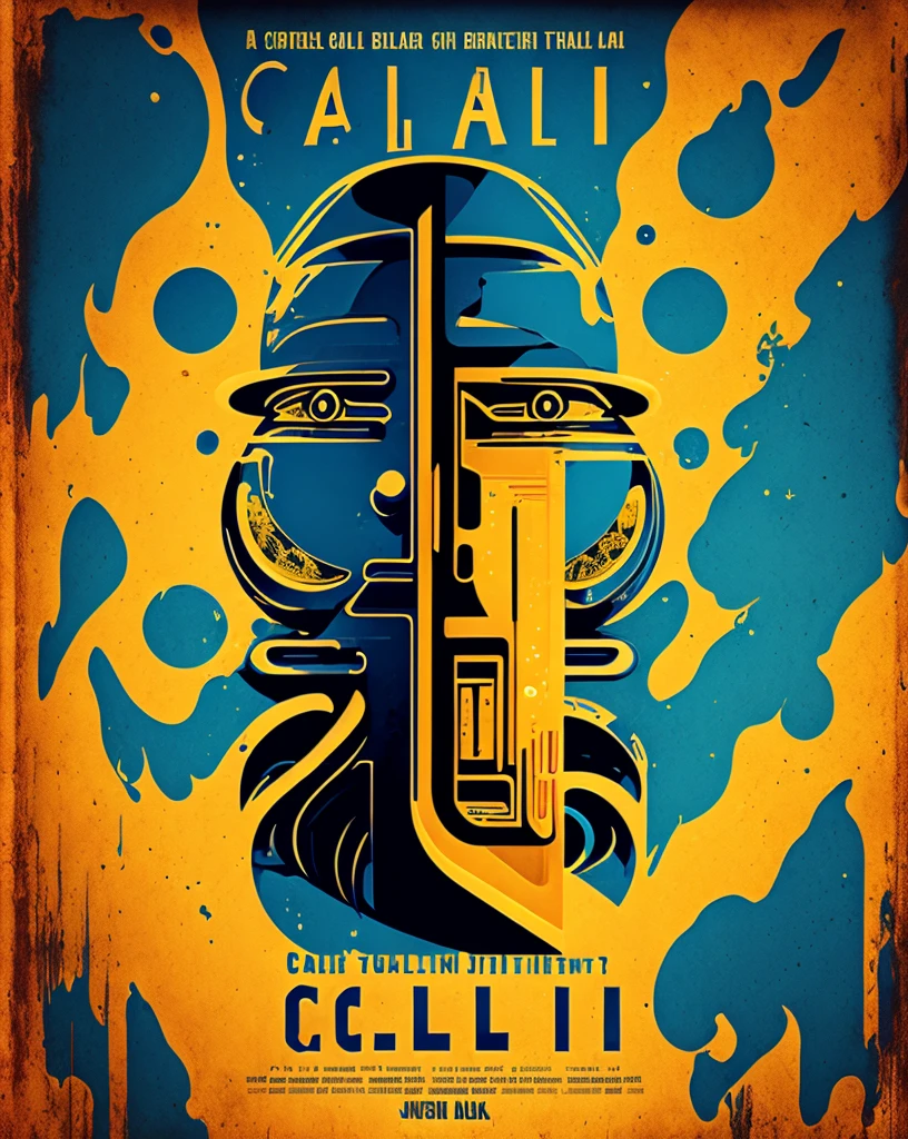 Super cyborg, magazine cover, poster art , Lovecraftian horror genre, hint of navy, bold huge text, matted design layout, strong, bold inking techniques