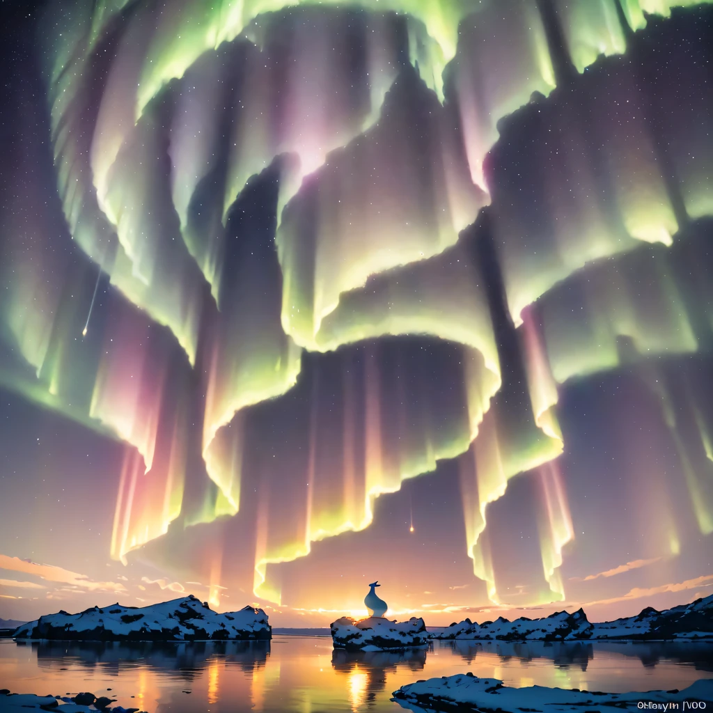(extreme light,fritillary light,Northern Lights,Conspicuous group of auroras,Aurora Falls,Aurora Beach,Aurora Wave,The entire sky was filled with aurora borealis,Changeable colors,Starcloud,starrysky,black hole:1.55),This is a surreal complex CG rendering. At night, the light blue sky, the sand beach is covered with crystal clear, lifelike jade, glittering white and pink lily of the valley and petals, heart-shaped bright goose warm stone, crescent shaped sea water, Moon, Starlight, art, k hd, Starry sky, many small and colorful luminous particles, which are captured by the Milky Way, atarctive, tundra and icebergs, fantasy, Dream, High detail, Beauty, 8K, Natural warm light effect,aurora, octane light and shadow, Complex details, super wide-angle Panoramic photography. HD. volume light, Reflection, reflective light, exaggerated moonlight reflection.16K HD – Chaos 100