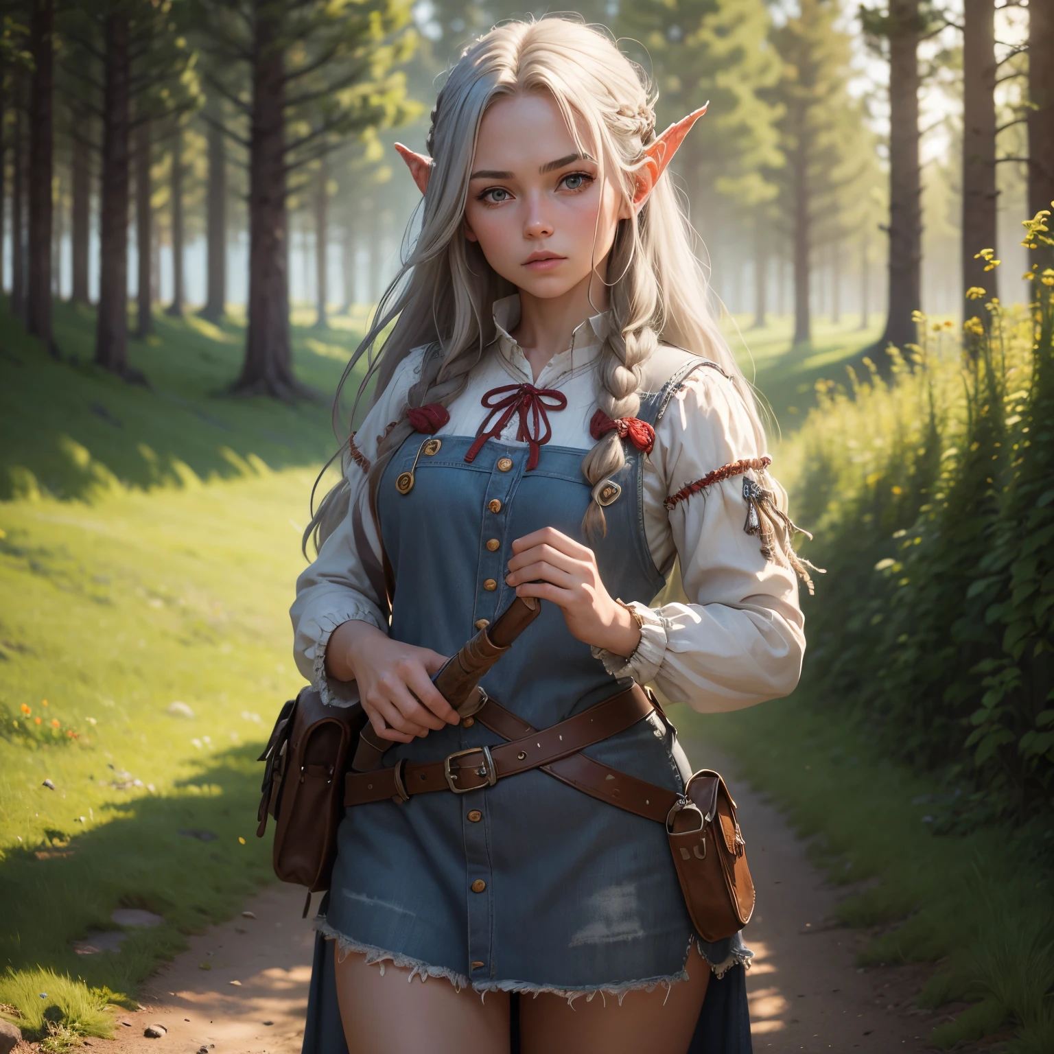 astrid hofferson, naked, Skinny body, small bust, standing, forest, looking at the viewer,