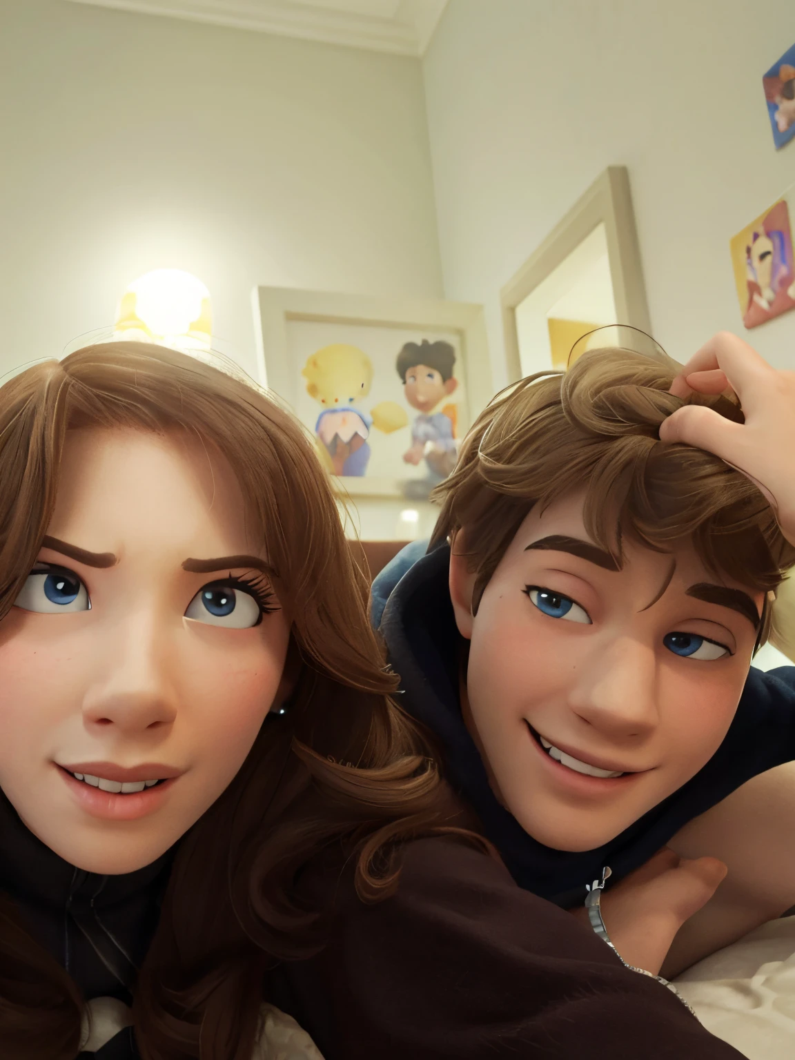 Disney Pixar, 2 faces, one boy and one girl in love