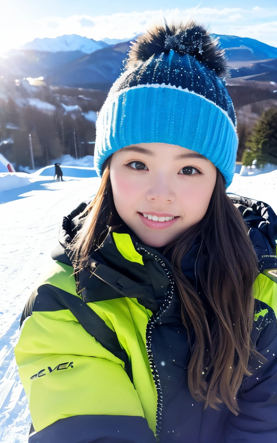 Ultra-high resolution、super high quality、8K、1 female、(so beautiful)、(Beautiful Face:1.7)、(Detailed face)、(Snowboard Wear:1.6)、(Wear a miniskirt:1.5)、(Fall and open your legs:1.5)、(I can see thin pants:1.3)、(Cute pink :1.1)、(dressing)、(Ski Resorts)、カラフルなSnowboard Wear、(At S.F.W.:1.5)、There are a lot of people around々Swarm、Too bright natural light、Shining Sun、The light is shining、