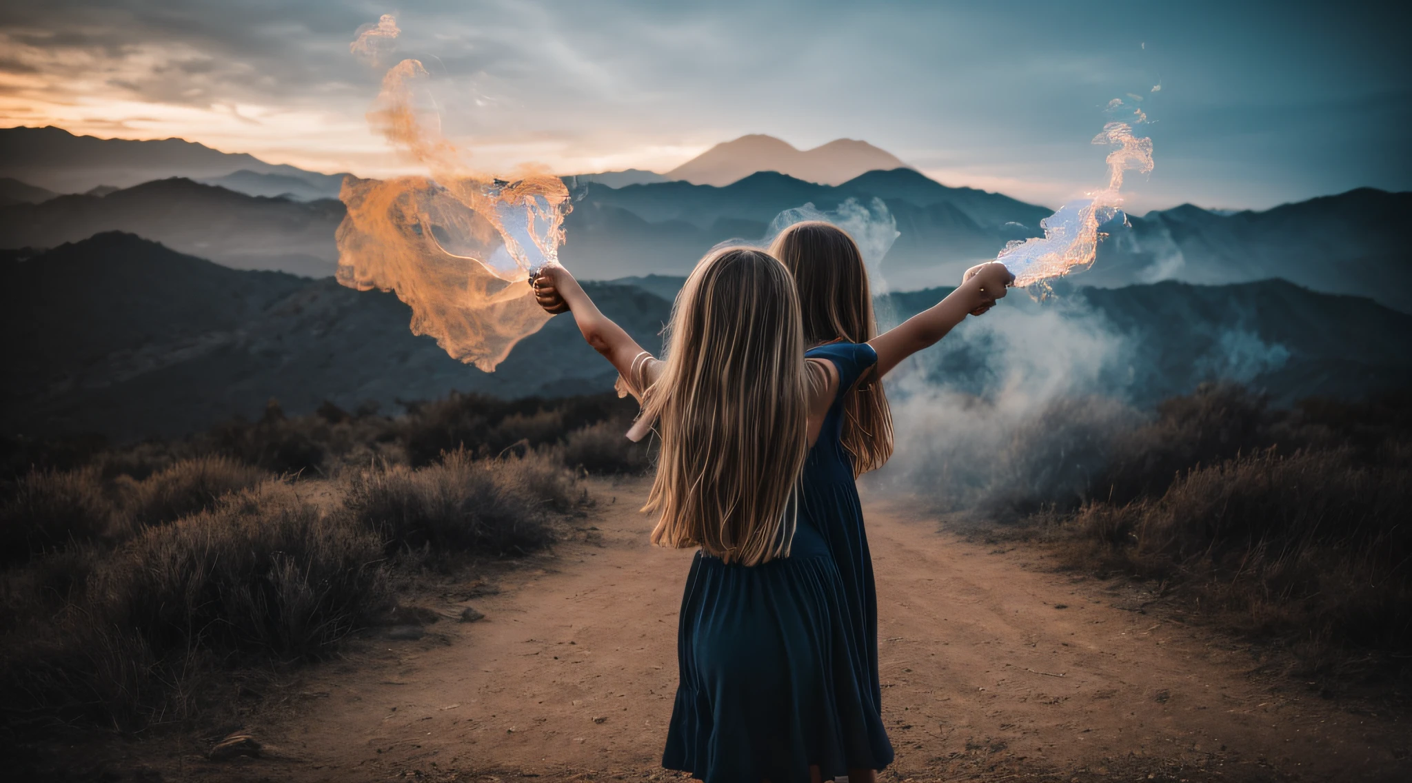 there are two CHILDREN girls in front of a ring of fire, tinta de luz difusa, pintura de luz, pintura de luz, tinta luminescente luminosa, Shutterstock, Tinta transparente, desfoque de movimento de pintura de luz, Foto retrato, halo de fogo luminoso, Vencedor do concurso Pexels, ponto de fogo, Foto vencedora do concurso Unsplash, Rotating smoke trails, Directed by: Sebastian Spreng