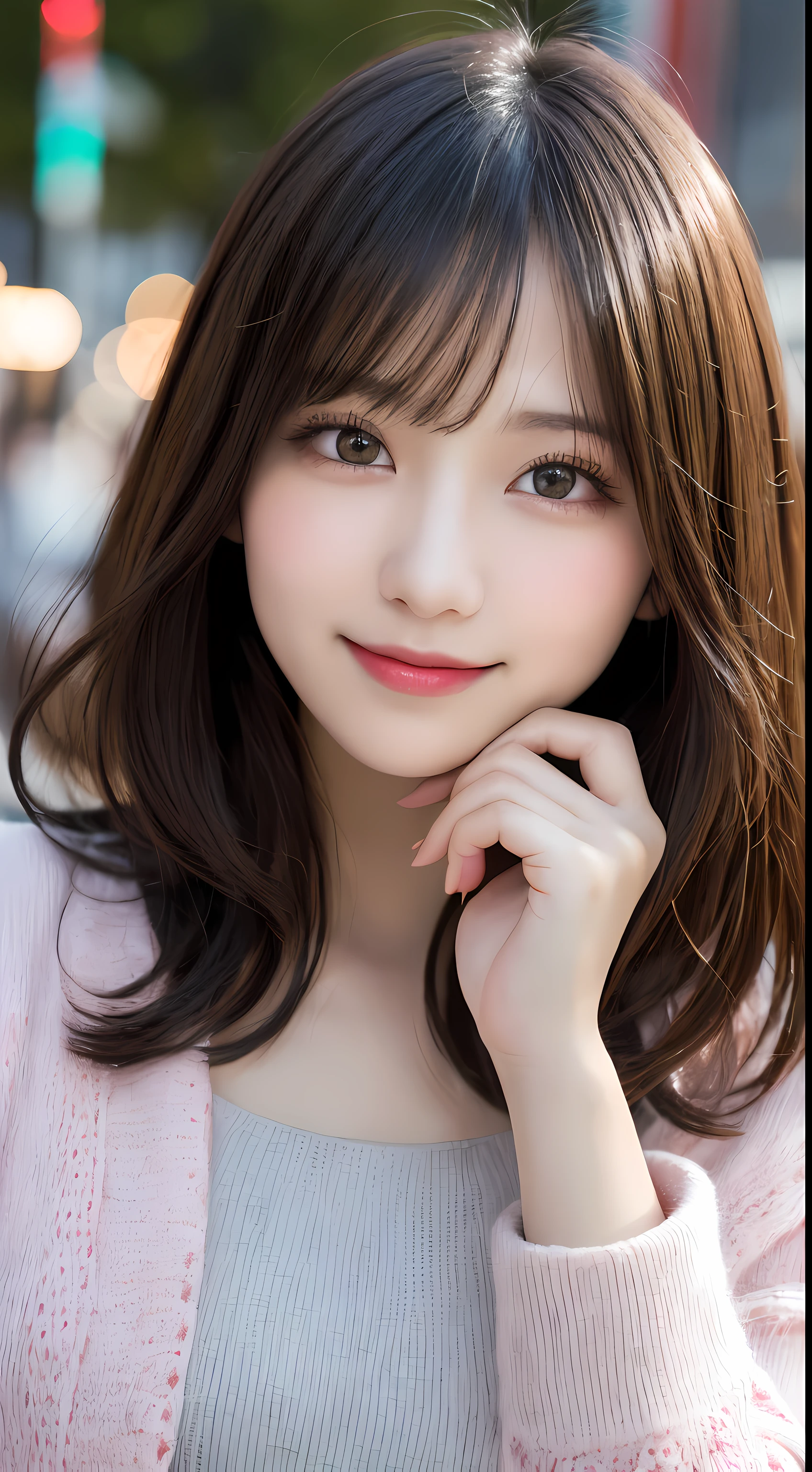 masutepiece, Best Quality, Illustration, Ultra-detailed, finely detail, hight resolution, 8K Wallpaper, Perfect dynamic composition, Beautiful detailed eyes, Cold winter clothes,Medium Hair,Small breasts natural color lip, Bold sexy poses,Smile,Harajuku、20 years girl、Cute、Sexy shot looking at camera