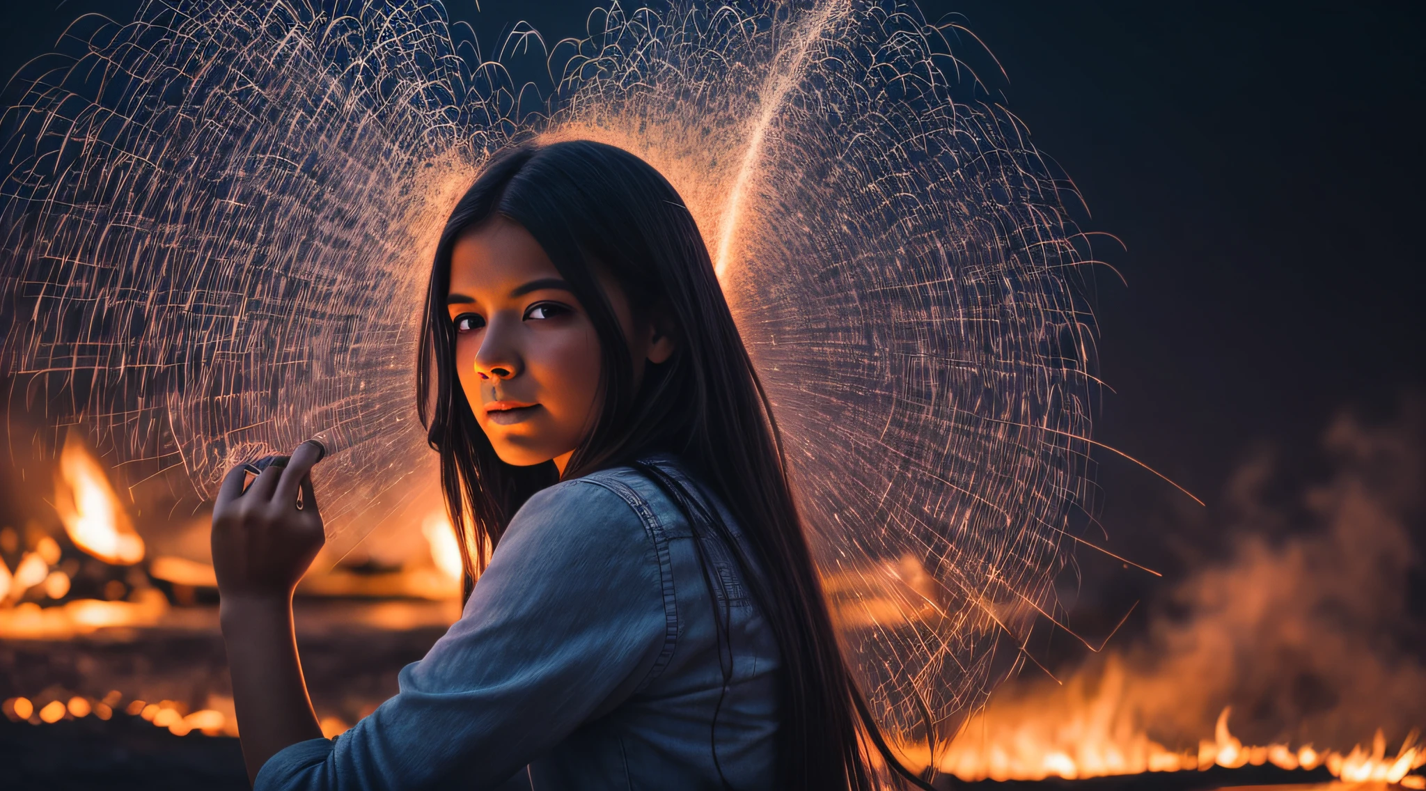 there are two CHILDREN girls in front of a ring of fire, tinta de luz difusa, pintura de luz, pintura de luz, tinta luminescente luminosa, Shutterstock, Tinta transparente, desfoque de movimento de pintura de luz, Foto retrato, halo de fogo luminoso, Vencedor do concurso Pexels, ponto de fogo, Foto vencedora do concurso Unsplash, Rotating smoke trails, Directed by: Sebastian Spreng