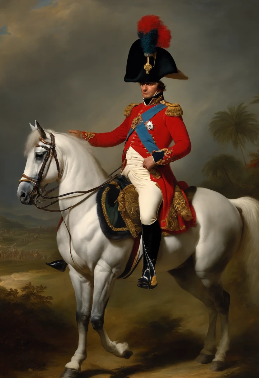Napoleon Bonaparte e soldados na frente dele, emporer costume
