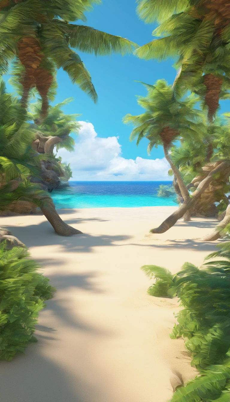 Beach ocean,Fresh in summer,3 d render stylized,stylized 3d render,stylized as a 3d render,Rolands Zilvinski 3D rendering art,3D stylized scene,relaxing concept art,Stylized concept art,(rendering by octane)estilo fantasia,Stylized 3 D,There is no house。Colorful pebble beach