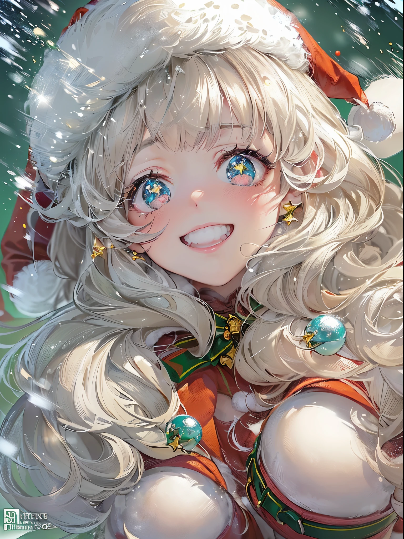 ((Finest quality)),(超A high resolution),(ultra-detailliert),(Meticulous portrayal),((Best Anime)),(Finest works of art),(Ultra-Precision Art),(The art of astounding depiction,Overwhelming depiction:1.5), (white Christmas:1.6), (Female Santa Claus:1.5),a smile:1.8, (sparkling colorful light:1.6,)