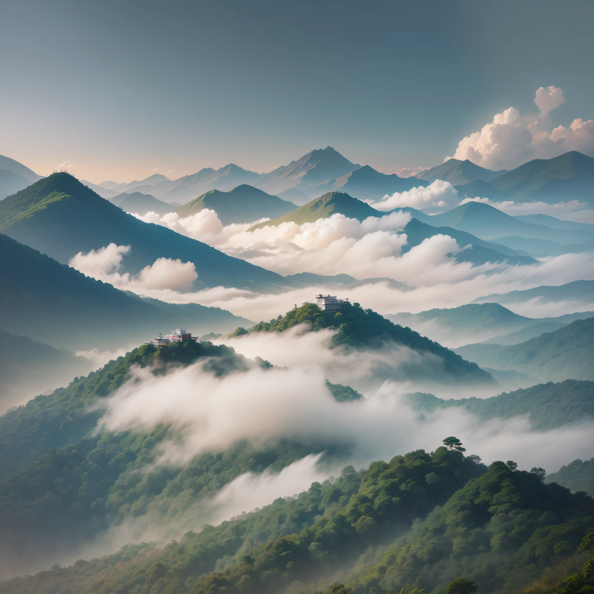 Over the mountains of Tianmu, clouds and mist come and go, revealing a spectacular view --auto --s2