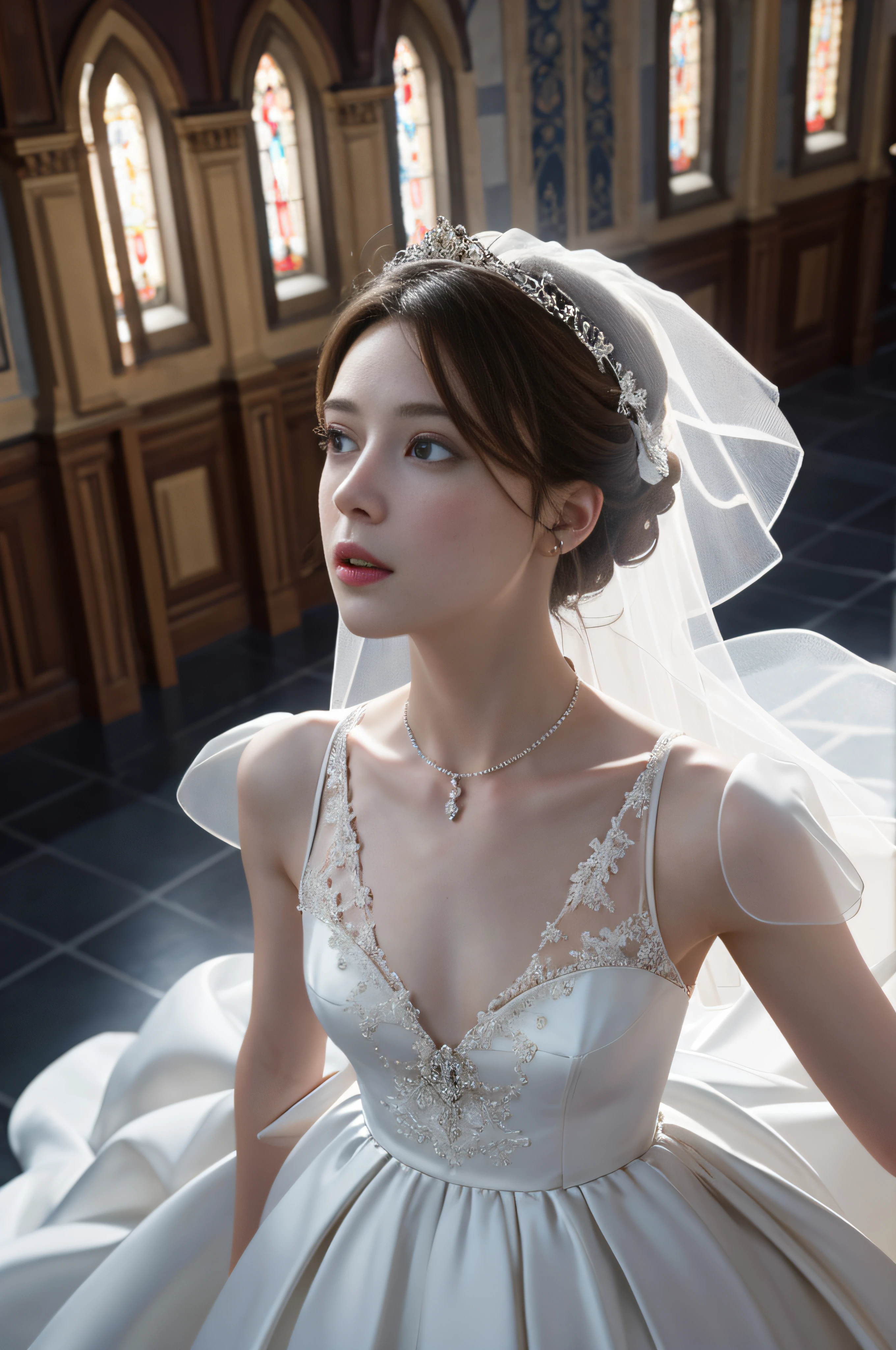 A woman in a wedding dress is posing for a picture - SeaArt AI