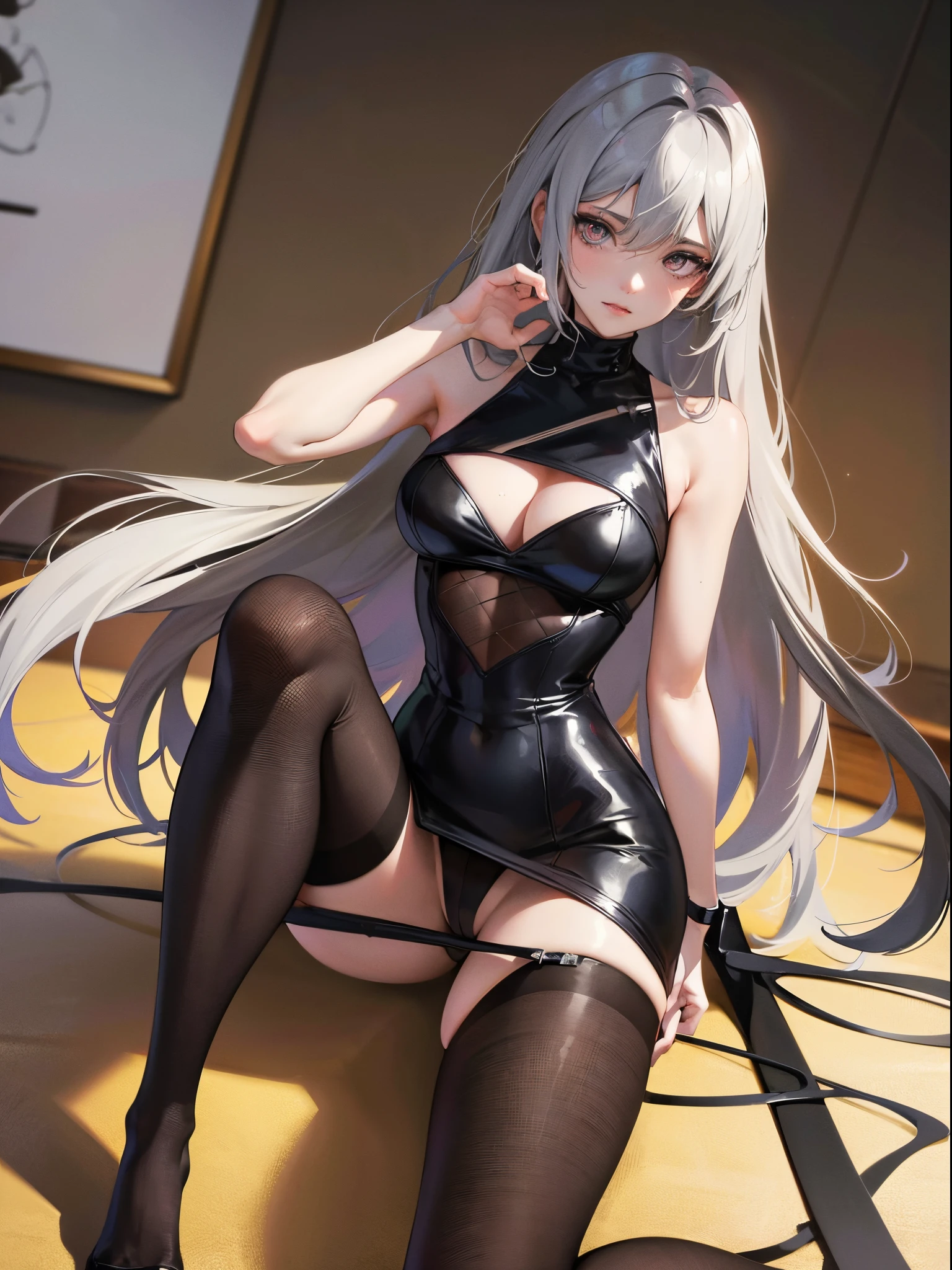 A woman wearing a backless dress，He wears black stockings on his legs，Exposing the abdomen，The figure is good，The head is not exposed，The is very detailed[ 4K realism ]!!, [ 4K realism ]!!!, [ 4K digital art ]!!, Realistic shadow perfect body, realisticlying!!!!!!! art-style, photorealistic anime, by Shitao, Popular topics on cgstation, Casual pose, realistic anime 3D style