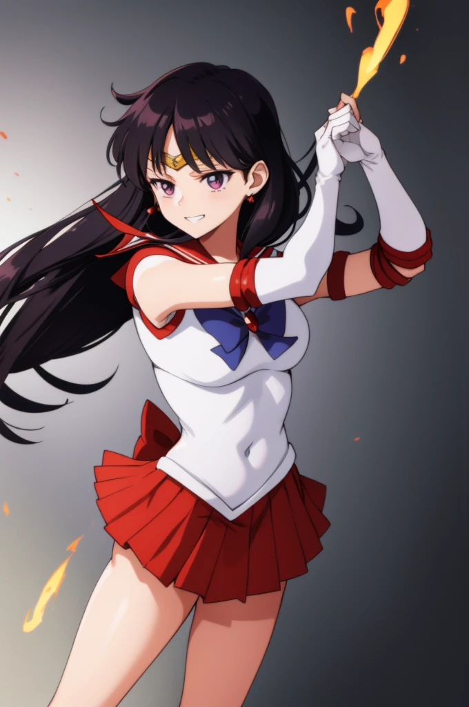 SMMars, sailor senshi uniform, red sailor collar, red skirt, elbow gloves,evil smail.evil grin,