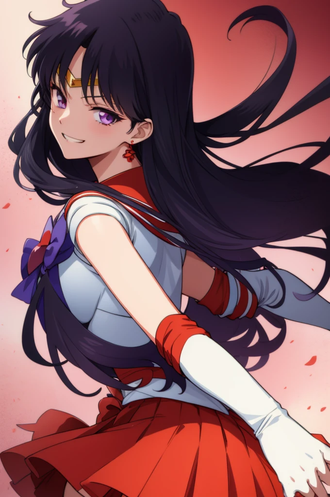 SMMars, sailor senshi uniform, red sailor collar, red skirt, elbow gloves,evil smail.evil grin,
