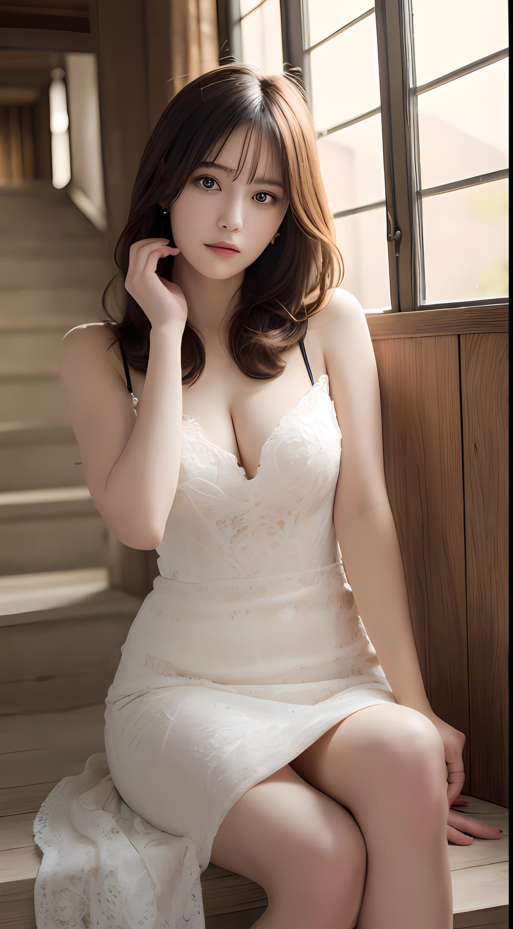 masutepiece, Best Quality, Illustration, Ultra-detailed, finely detail, hight resolution, 8K Wallpaper, Perfect dynamic composition, Beautiful detailed eyes ,Tight Dress、Sexy face，Perfect beautiful hands、beautiful realistic face，Authentic photo quality、beauty legs，high-heels