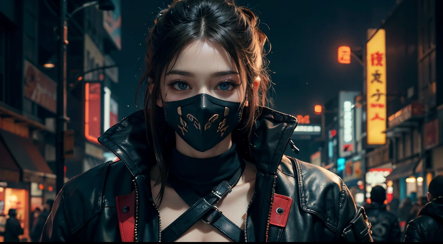 ((best quality)), ((masterpiece)), (detailed), cyberpunk, dark house, death ninja character blooded, mask