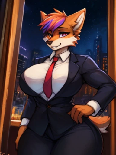 by fluff-kevlar, by Zackary911, by Kenket, by Kilinah, by fluff-kevlar, (masterpiece), (best quality), (anthro furry:1.3, snout:1.2, anthro:1.3, furry:1.2, solo female:1.2), (extremely detailed:1.3), (curvaceous figure, voluptuous figure, muscular figure), (curvy body), (curvaceous body), (big breasts), (big thighs), (big butt), (very tall), (very big), working as a bouncer, bouncer at a night club, bouncer outfit, nice suit, tie, (mean expression, stern, perfect posture, stern pose), short hair, random hair color, wolf, random eye color,