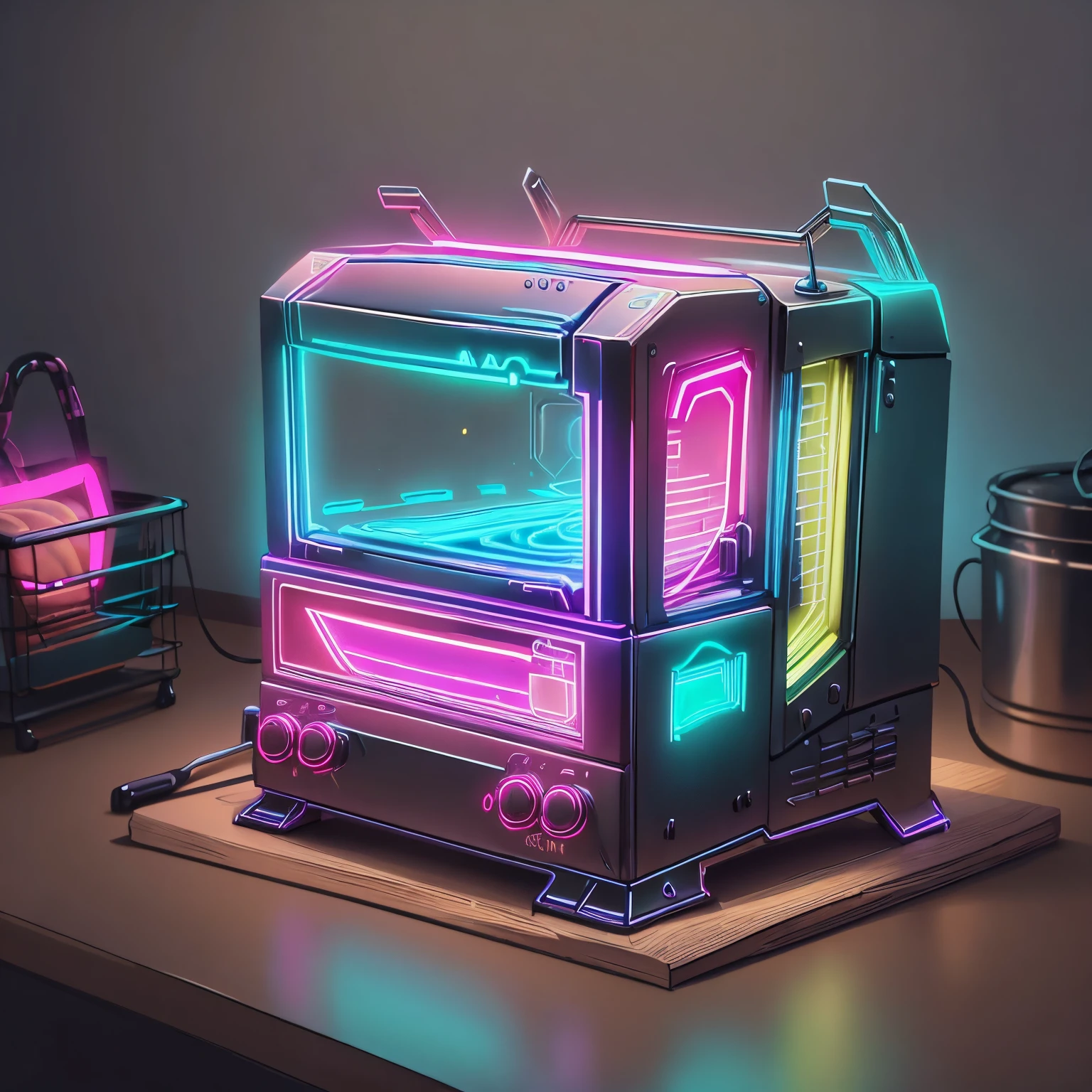 CyberPunkAI neon toaster in kitchen