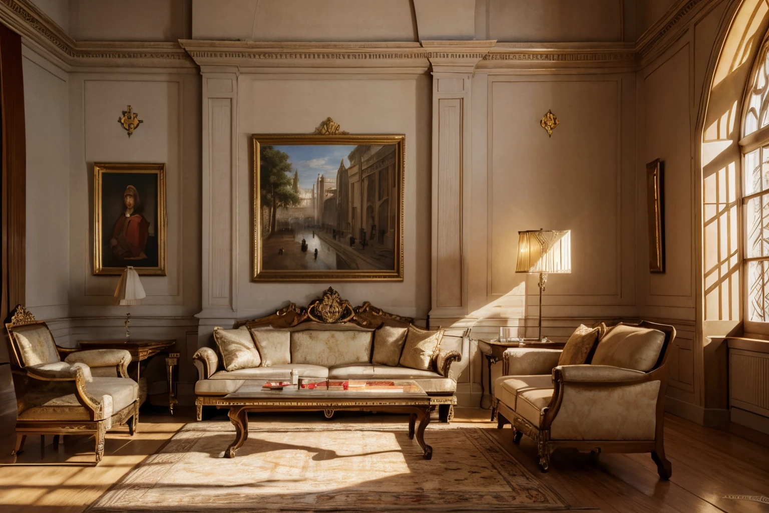 masterpiece, Highly detailed, super realistic, detailed background, bright Lighting, Daylight,
medieval style, 4k, 8k,
(Royal Palace Living Room),