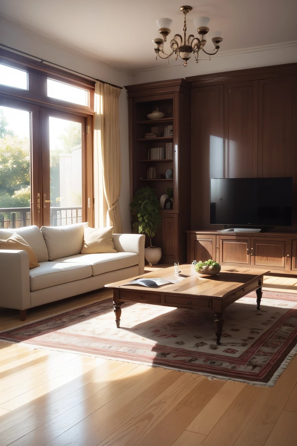 Curtains stored away、Living room in winter with curtains closed for insulation、Warmth、Beautiful interior、High quality、4K