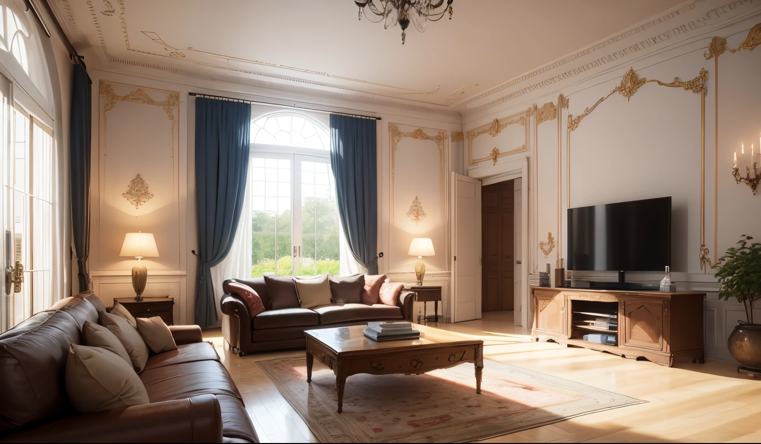 The living room is 5 meters wide, 6 meters long, designed in classic French style