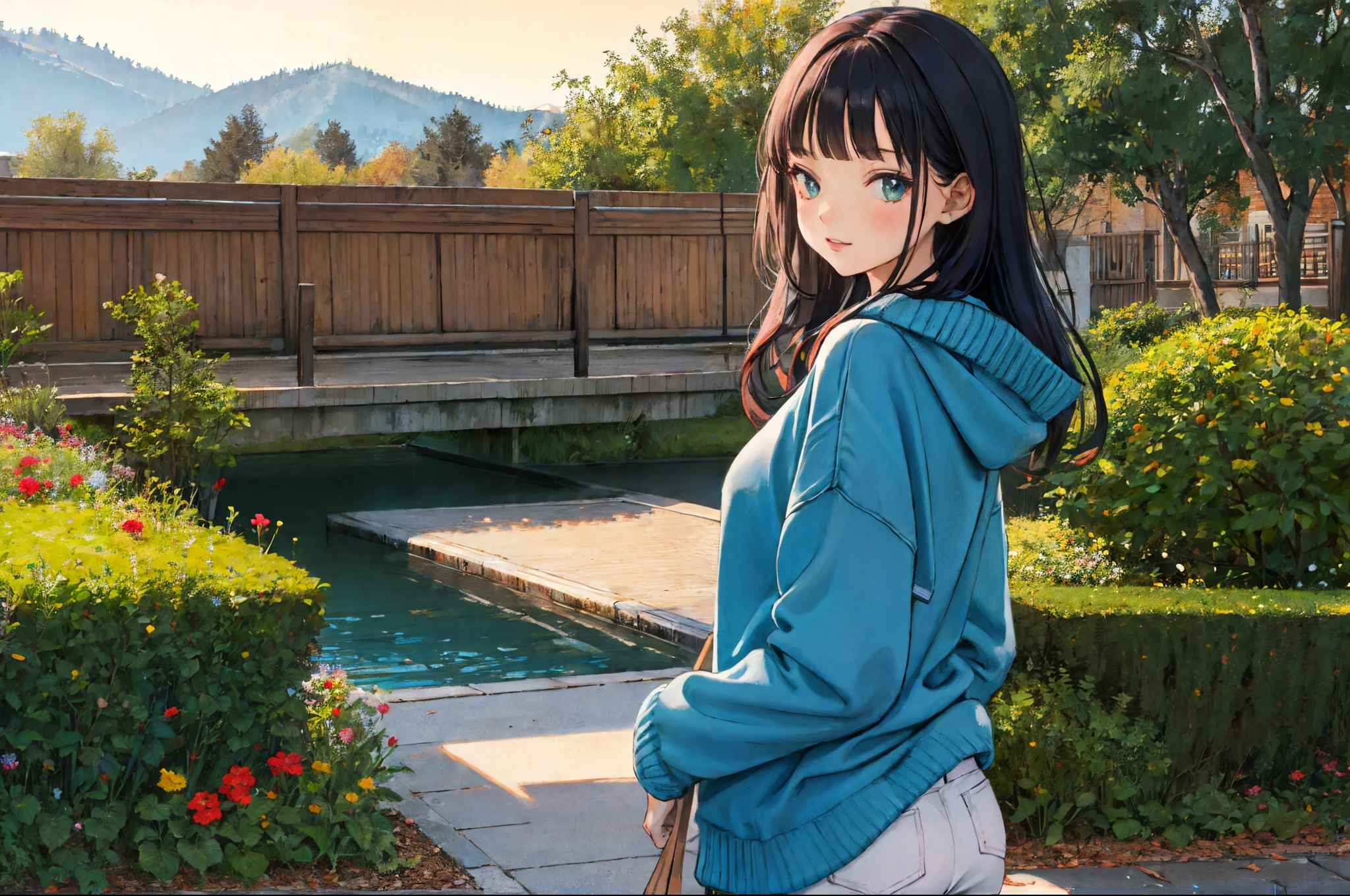 1girl in,Sweaters,Beautiful background,