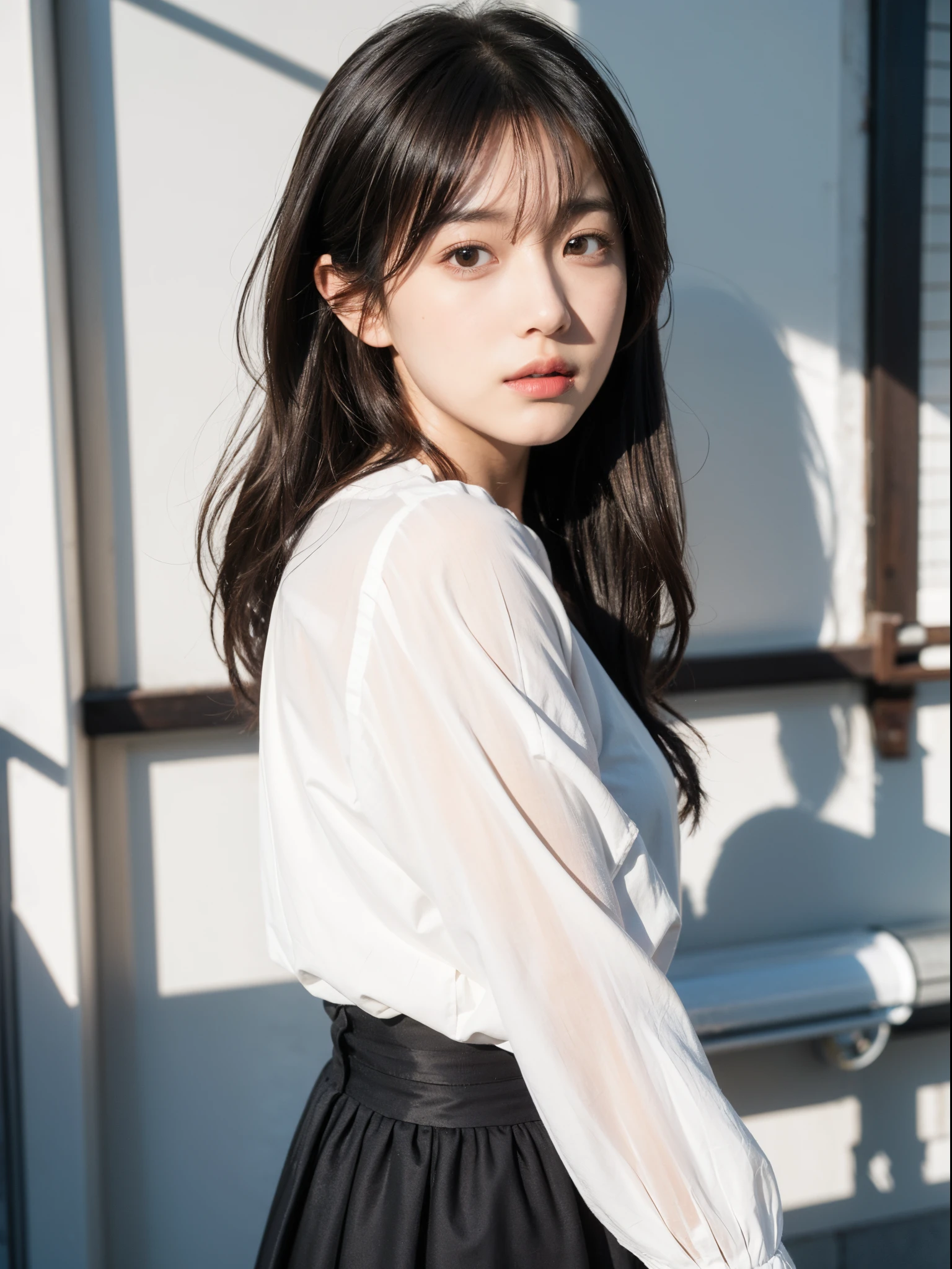 Kidnapped Woman、His hands are tied、((Place your hands behind your back))、((Place your hands together and cross them behind your back))、(((Her wrists are tied with rope)))、shibari、Beauty、２０age、university student、(anatomicaly, Has two arms and two hands)、In a hotel room with the lights on、Stand by the window、Outside the window is the night sky、There are many stars、Wearing a short-sleeved blouse、Wear a high school student-style miniskirt、Uniform eyes、Proportioned proportions、Small breasts、Small face、(I can see from head to heel), Black Hair, bangs, swept bangs, Straight hair, Nervous, Messy Hair, Floating hair, Cinema Lighting, tachi-e, First-person view, throw, From behind, F/1.2, Nikon, Surrealism, 超High resolution, Highest quality, High resolution, 8k, Textured skin, anatomicaly正しい体,
