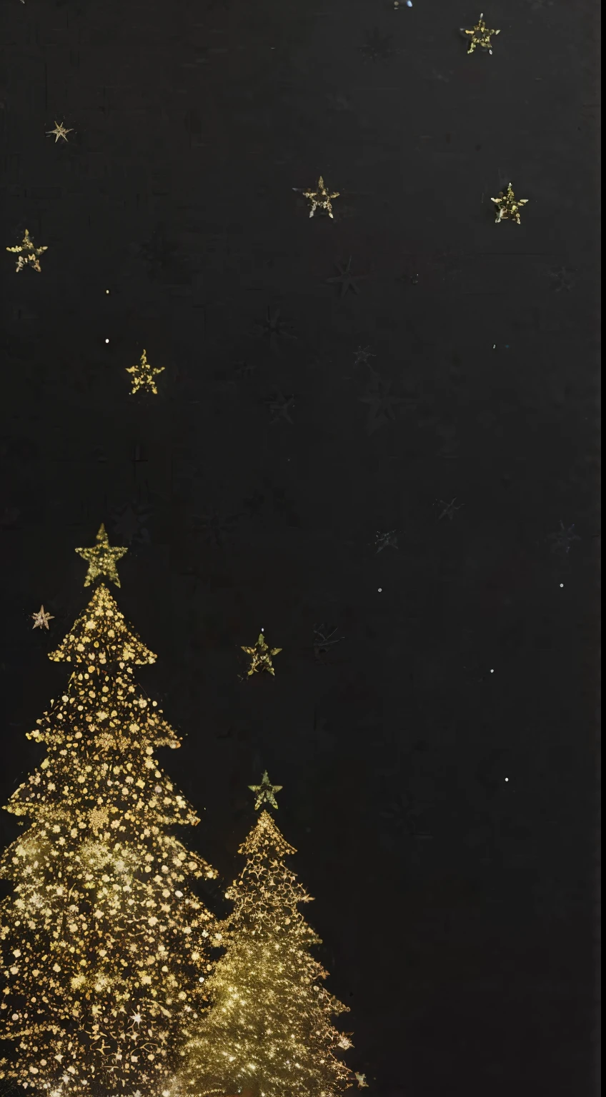 There is a Christmas tree that is lit up in the dark, Trees and stars background, Stars on black background, starrysky, sparkling stars, A light, Strewn with glittering stars, lights on, christmas night, on black paper, stars on background, Medium Details, Holiday Season, Stars shining in the background, background-image, Stars shining at night