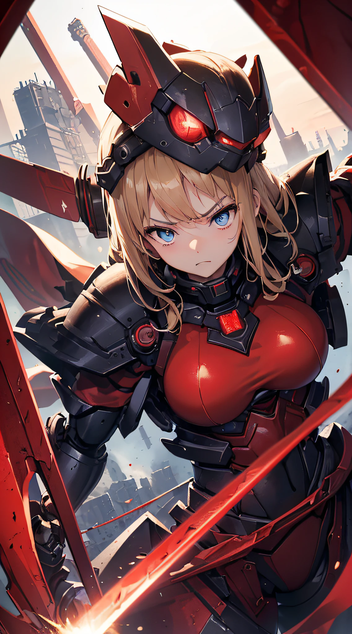 (16ｋ、Raw photography、top-quality、hight resolution)、(biomechanical oppai, full body zenkai!Asuka Langley , Seductive Anime Girl,),Pixiv Comics、(finerly detailed face:1.3)、(​masterpiece:1.4)、(top-quality:1.4)、 Beautiful fine skin、(cute little:1.0)、((Nasty))、(Complex stockings)、pin heels、Leather luster 3.0、((tthin eyebrows、long eyelashes、big eye、smil、二重まぶた))、Beautiful skin、(Red leather full body rubber suit)、Woman in seductive pose、Show your teeth and smile、Big breasts that emphasize cleavage、War Maidens Fighting on the Battlefield、（Use weapons！）、
