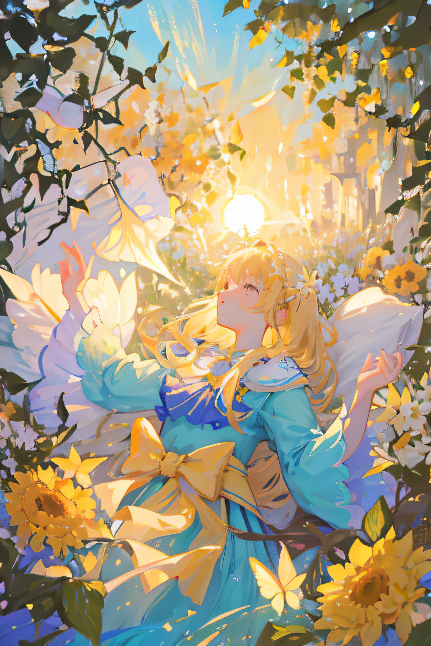 girl in a garden,full of flowers,beautiful cherry tree in the background,refreshing wallpaper for phone,high-res image,colorful bouquet,soft natural lighting,serene atmosphere,springtime vibes,evoking joy and tranquility,magical garden scene,ethereal ambiance,bursting with life,vibrant and lush foliage,nature's symphony of colors and scents,endless field of blooming flowers,sun-kissed petals and delicate stems,pastel color palette,golden hour sunlight casting a warm glow,dewdrops glistening on petals,whispering breeze rustling through the leaves,fairy-like atmosphere,charming and whimsical,bee buzzing from flower to flower,delicate butterflies flitting about,peaceful sanctuary amidst nature's beauty,unmatched tranquility and serenity,harmony and balance between girl and garden,wonder and enchantment surrounding the scene,unforgettable and captivating moment frozen in time,celebration of the beauty of nature and its delicate wonders.