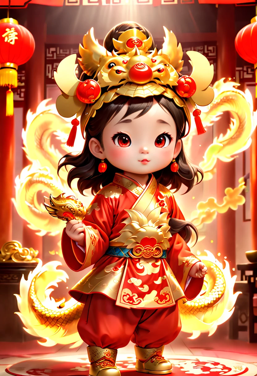Game character design,3D character rendering,(((Vector illustration style))),((1 girl,The image of the God of Wealth Baby can be designed as a child wearing a gorgeous Chinese red costume,Clothes can be embroidered with golden cloud and dragon patterns,Shows the meaning of wealth and prosperity)),((expressioness:The facial expression of the God of Wealth Baby is kind and confident,The eyes are full of wisdom,the corners of your mouth rise slightly,It gives a sense of reassurance)),((action:The God of Wealth holds an ingot of gold ingot,Symbolizes good fortune),((The God of Wealth’s hair can be designed into a red official hat,A ruby can be set in the hat,Demonstrate authority and dignity)), (((The stands up,Chinese Xiangyun cloth shoes: 1.8, Glowing lines or orange LED light effect))), (Full body shot: 1.5), ((Chinese element background,Auspicious cloud background)), (pov, first-person view, Ghibli-like colours, Luminism, cinematic lighting, UHD, masterpiece, ccurate, anatomically correct, textured skin, super detail, high details, high quality, award winning, best quality, 16k), Pop Mart blind box, 3Drenderingof,