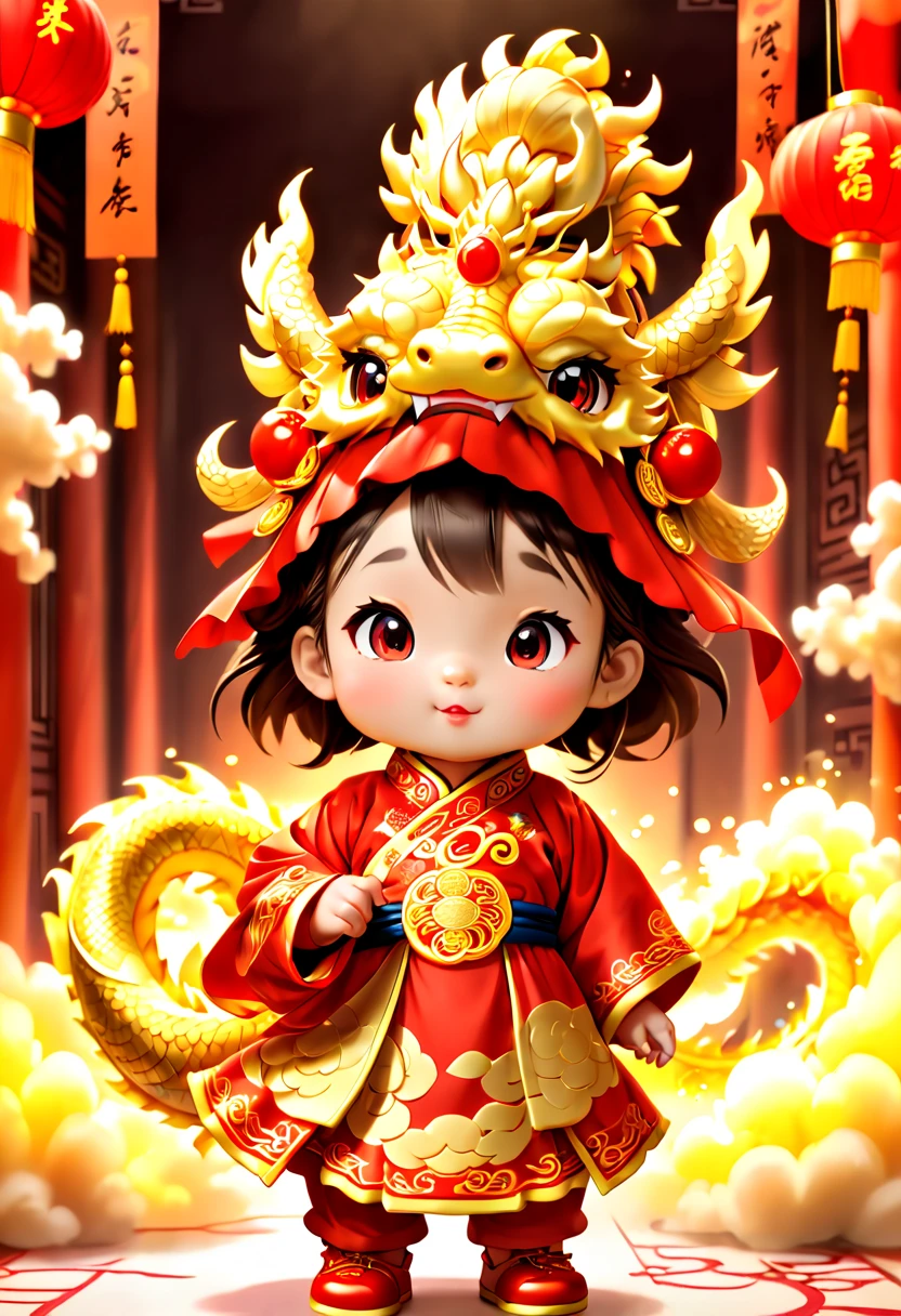 Game character design，3D character rendering，(((Vector illustration style)))，((1 girl，The image of the God of Wealth Baby can be designed as a child wearing a gorgeous Chinese red costume，Clothes can be embroidered with golden cloud and dragon patterns，Shows the meaning of wealth and prosperity))，((expressioness：The facial expression of the God of Wealth Baby is kind and confident，The eyes are full of wisdom，the corners of your mouth rise slightly，It gives a sense of reassurance))，((action：The God of Wealth baby holds an ingot of gold ingot，Symbolizes good fortune)，((The God of Wealth’s hair can be designed into a red official hat，A ruby can be set in the hat，Demonstrate authority and dignity)), (((The stands up，Chinese Xiangyun cloth shoes: 1.8, Glowing lines or orange LED light effect))), (Full body shot: 1.5), ((Chinese element background，Auspicious cloud background)), (pov, first-person view, Ghibli-like colours, Luminism, cinematic lighting, UHD, masterpiece, ccurate, anatomically correct, textured skin, super detail, high details, high quality, award winning, best quality, 16k), Pop Mart blind box, 3Drenderingof，