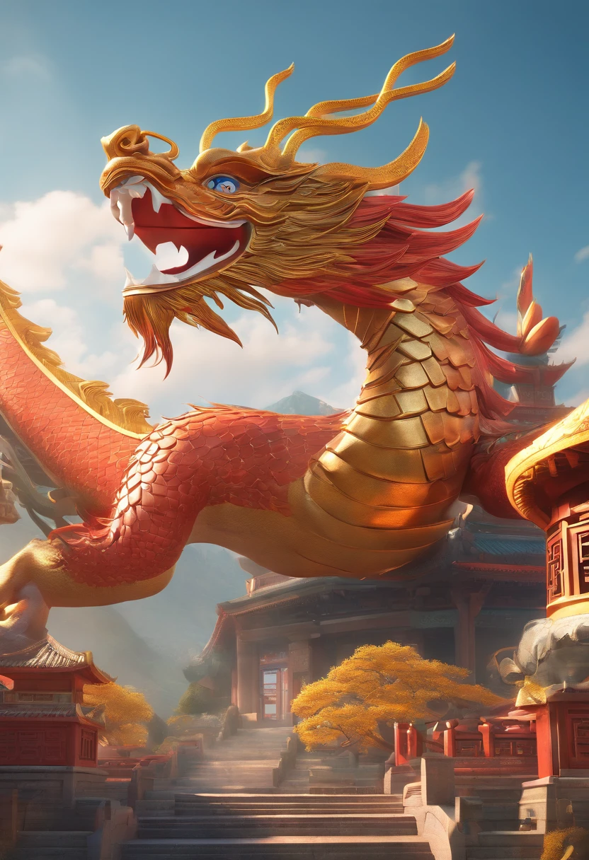 chinesedragon,an ancient chinese painting, ancient chinese background, mountain ranges, Rios, Auspicious clouds, Pavilion, rays of sunshine, tmasterpiece, super detailing, Epic work, hyper HD, high high quality, The is very detailed, offcial art, Unity8k wallpapers, super detailing