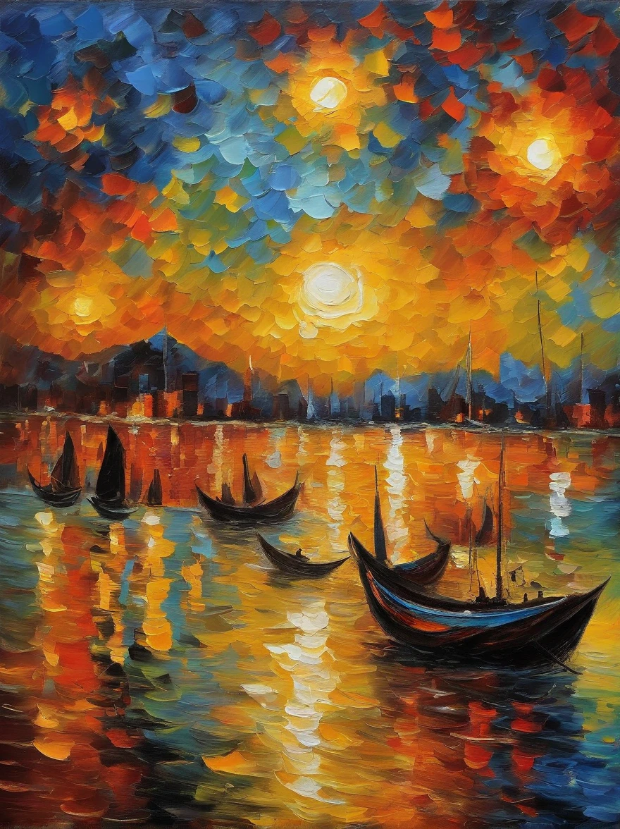 Van Gogh's painting style, Hong Kong Victoria Harbor night view, Brilliant fireworks, Color Field painting, Monet, Impressionism, chiaroscuro, vanishing point, wide shot, Ultra-Wide Angle, 8k, super detail, ccurate, best quality, masterpiece, best quality
